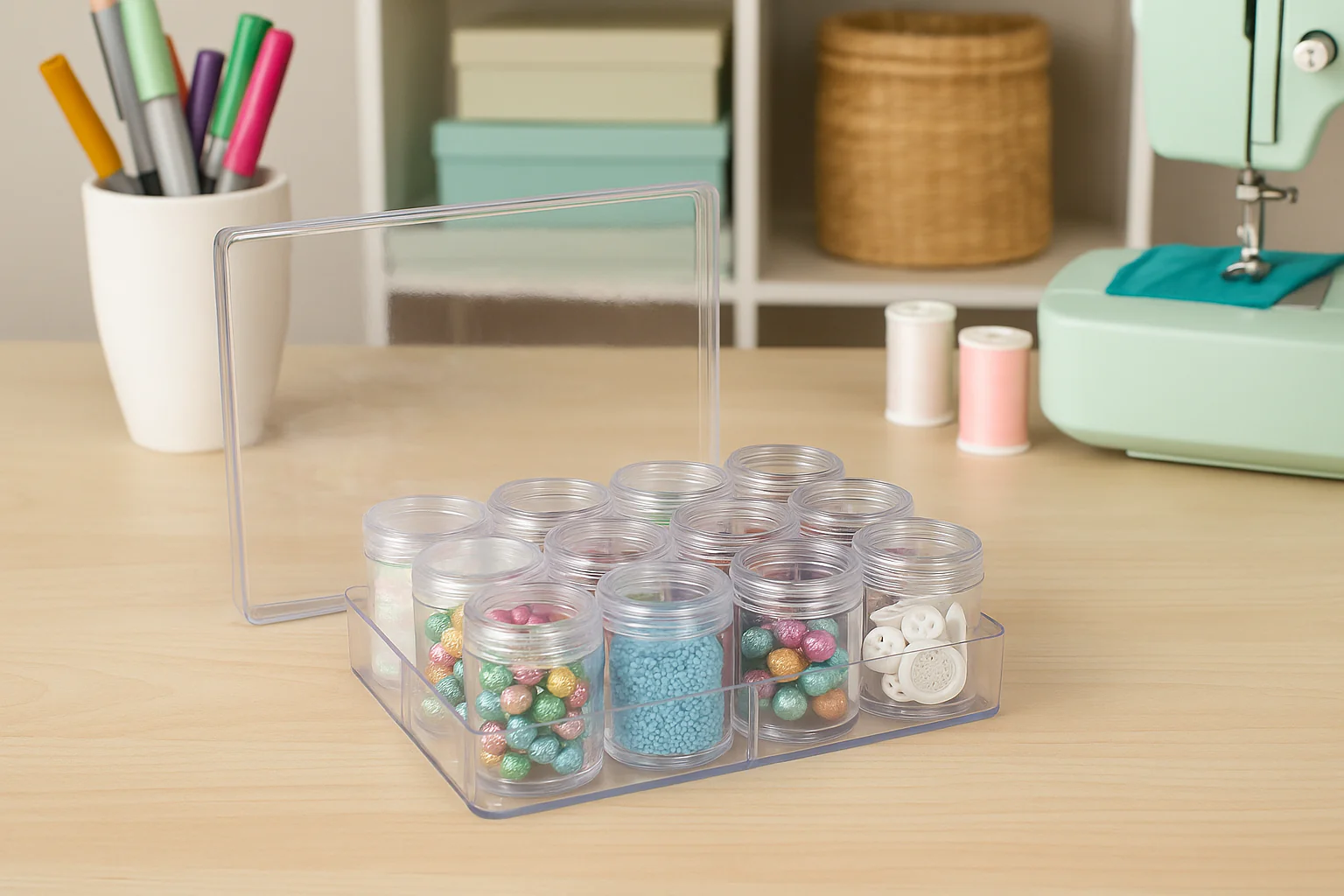 Everything Mary Clear Organizer with 12 Removable Jars – Portable Storage for Small Craft Supplies 6 Everything Mary Clear Organizer with 12 Removable Jars – Portable Storage for Small Craft Supplies