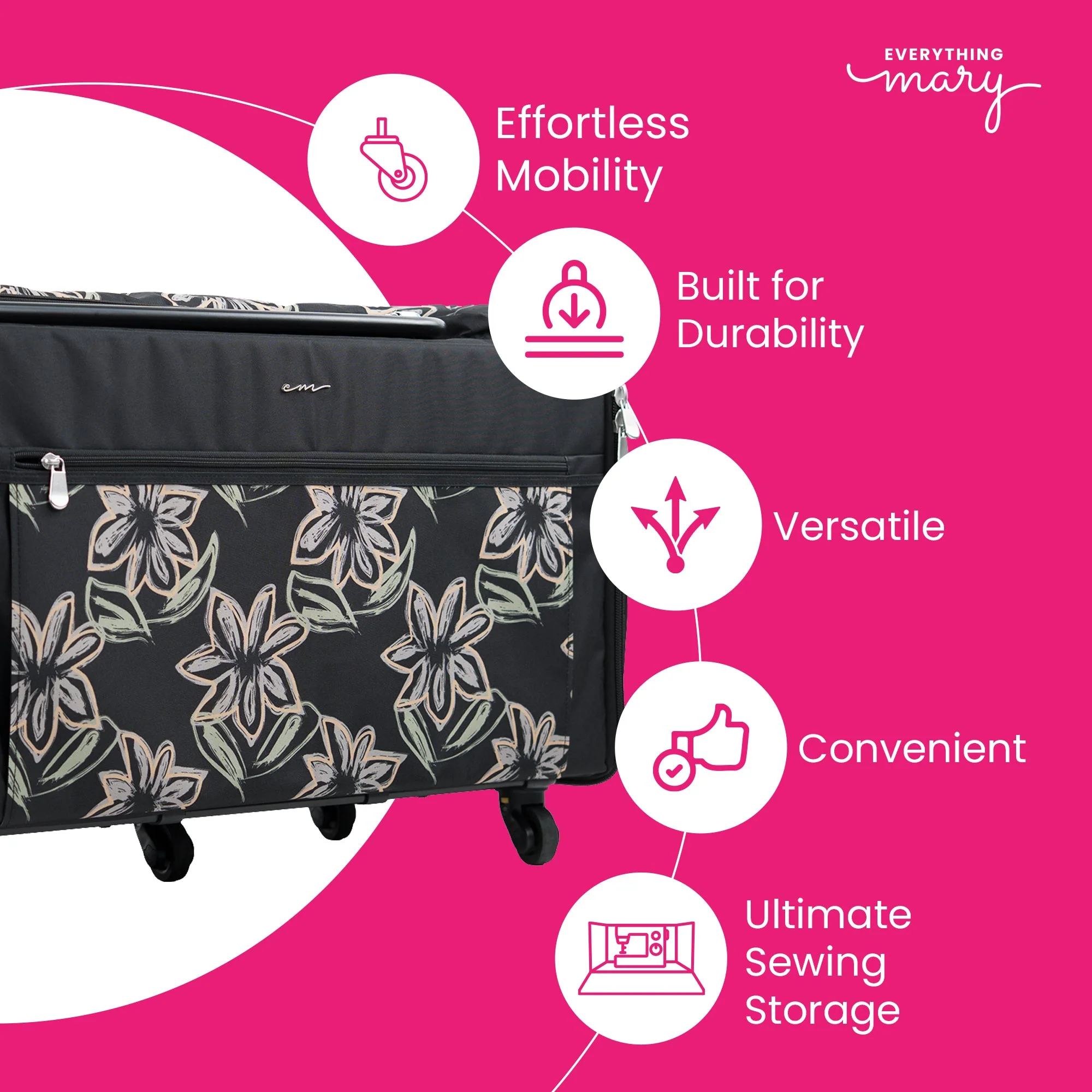 Everything Mary Jumbo 5 Wheel Collapsible Rolling Sewing Machine Storage Case, Floral 5 Everything Mary Jumbo 5 Wheel Collapsible Rolling Sewing Machine Storage Case, Floral
