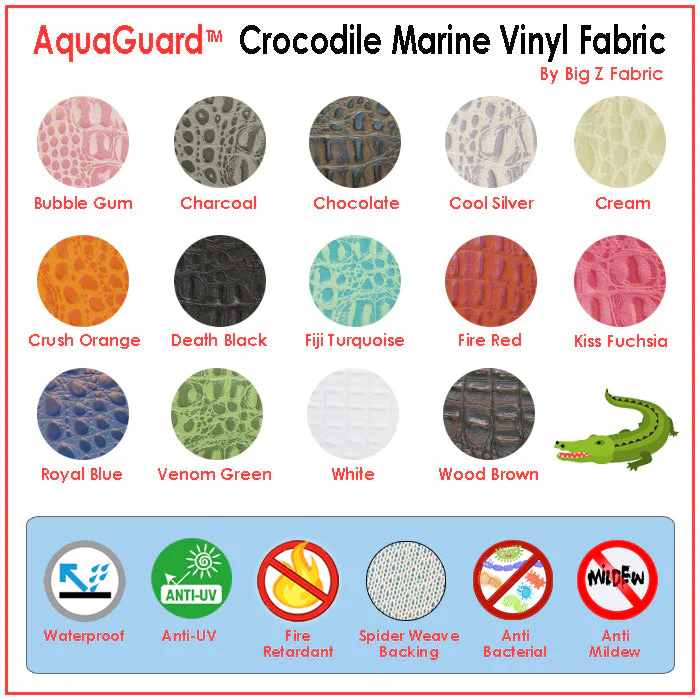 Fiji Turquoise Crocodile Marine Vinyl Fabric / Sold By The Yard 7 Fiji Turquoise Crocodile Marine Vinyl Fabric / Sold By The Yard