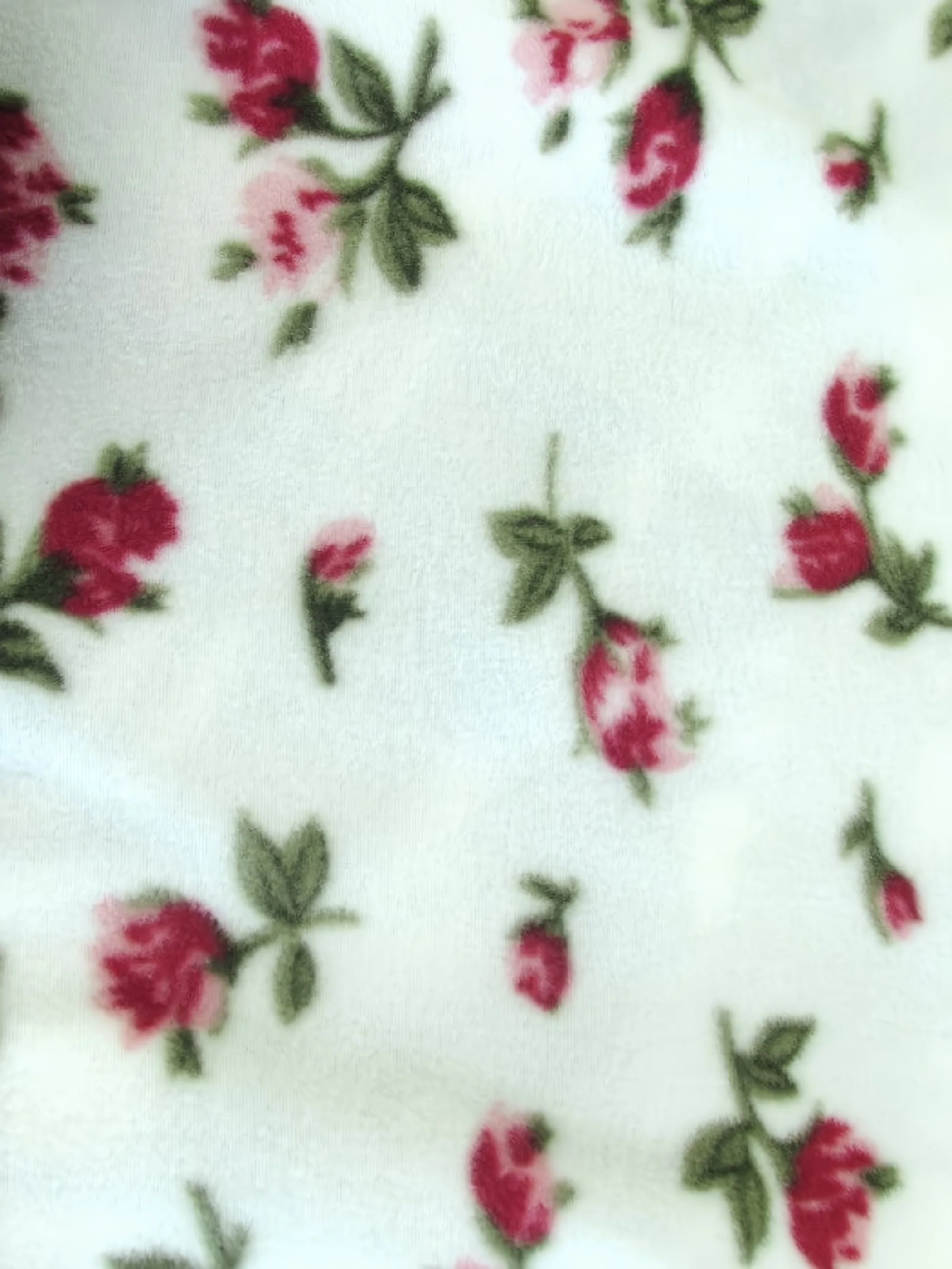 Flower Rose White and Red Fleece Fabric