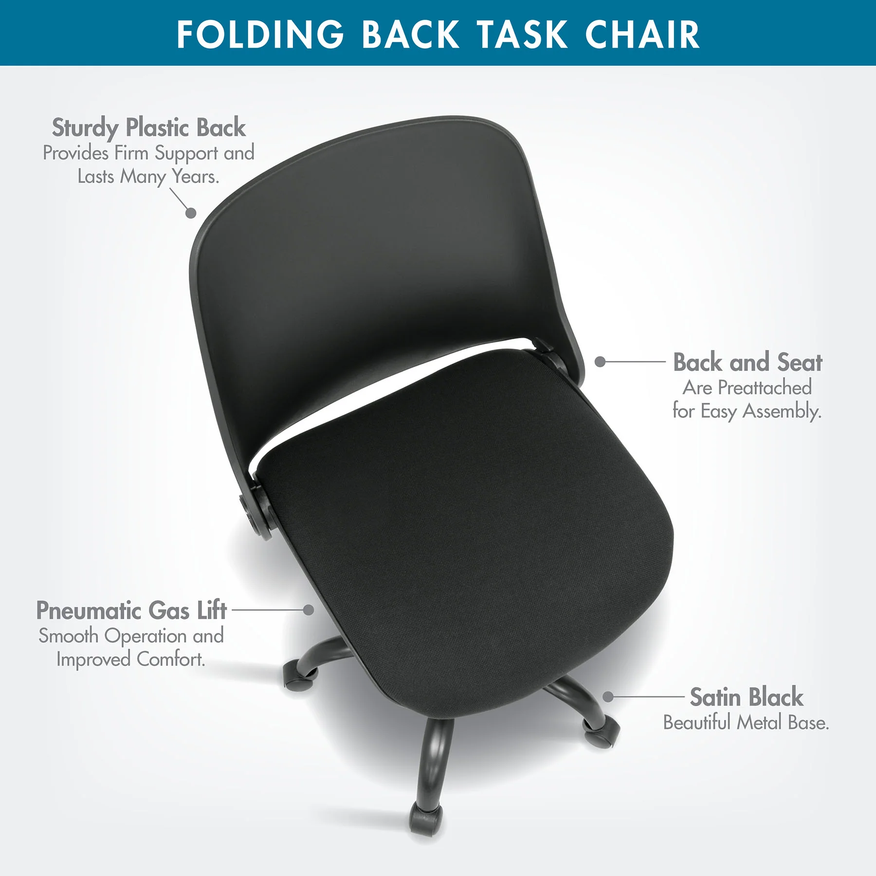 Folding Back Task Chair Black 2 Folding Back Task Chair Black