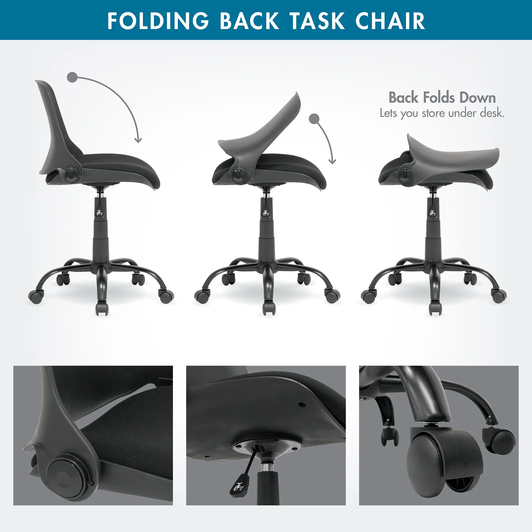 Folding Back Task Chair Black 3 Folding Back Task Chair Black