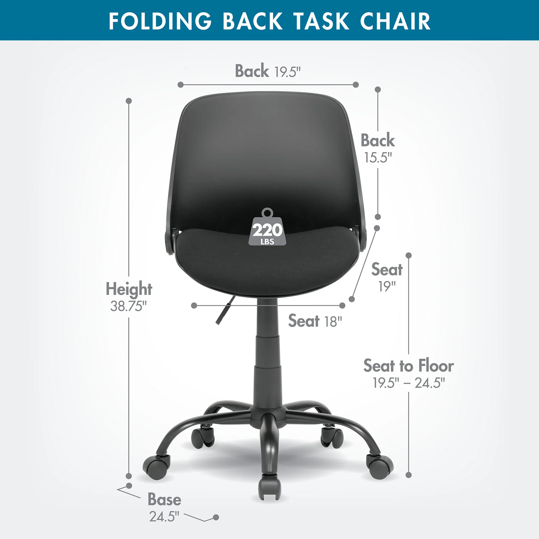 Folding Back Task Chair Black 4 Folding Back Task Chair Black