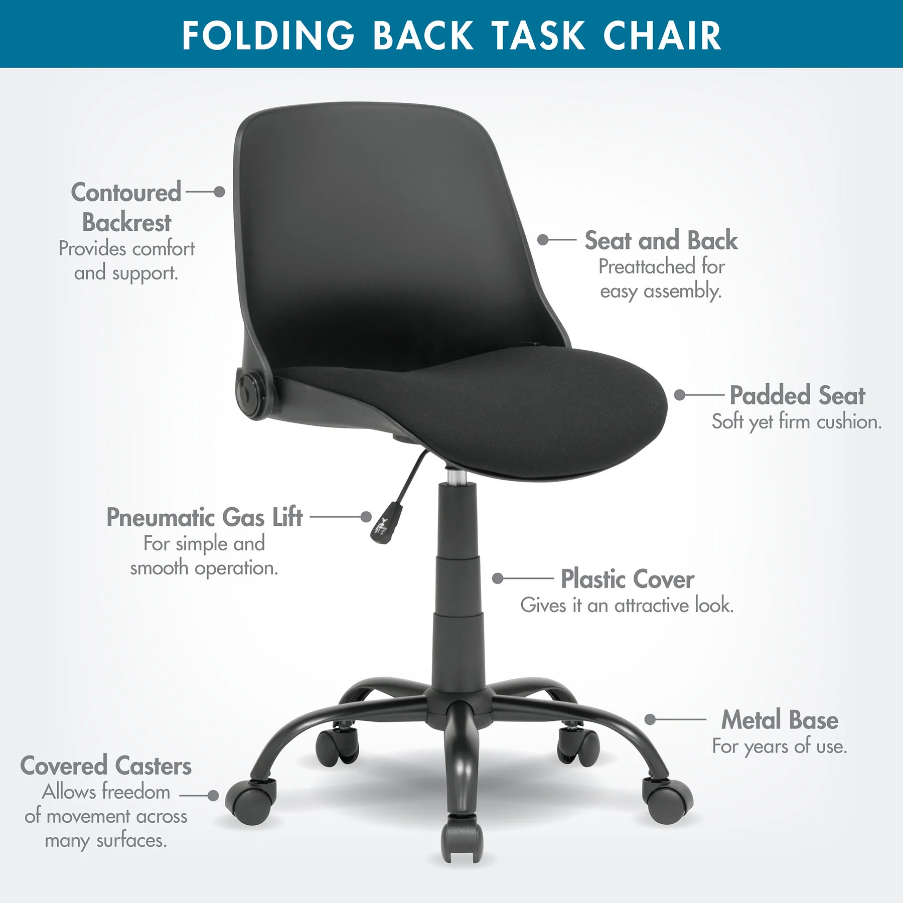 Folding Back Task Chair Black 5 Folding Back Task Chair Black