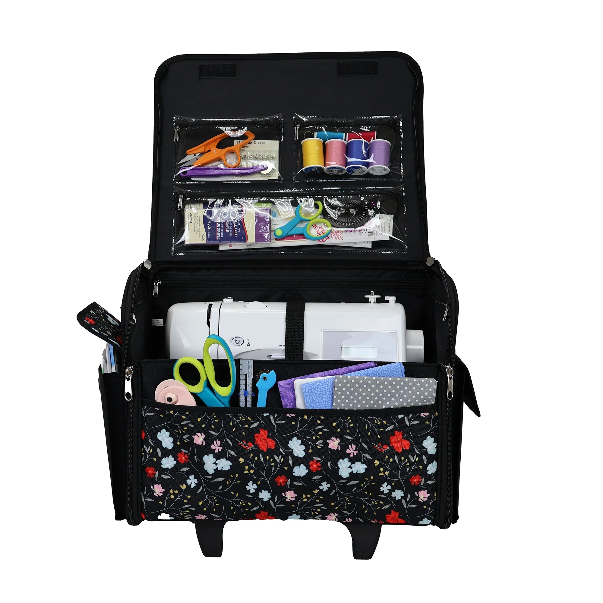 Rolling Sewing Machine Tote, Floral Storage Bag with Wheels & Telescoping Handle 3 Rolling Sewing Machine Tote, Floral Storage Bag with Wheels & Telescoping Handle