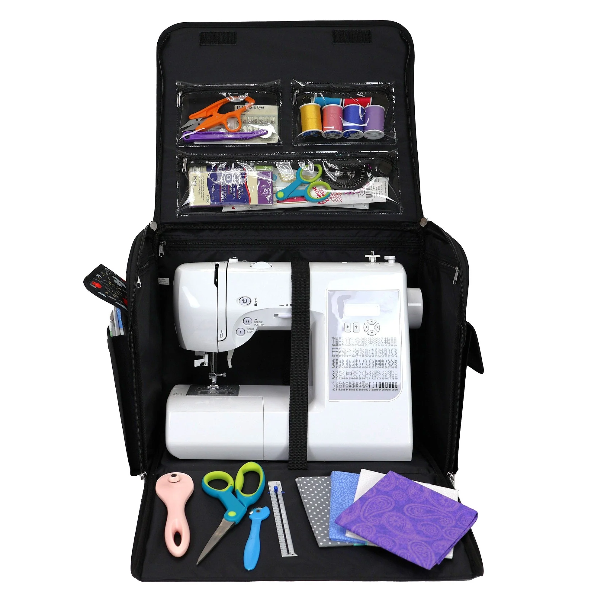 Rolling Sewing Machine Tote, Floral Storage Bag with Wheels & Telescoping Handle 4 Rolling Sewing Machine Tote, Floral Storage Bag with Wheels & Telescoping Handle