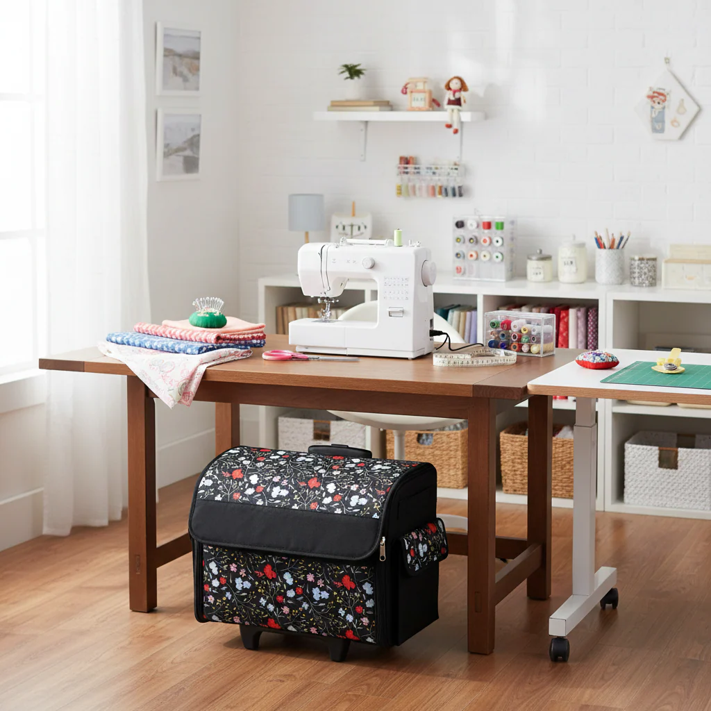 Rolling Sewing Machine Tote, Floral Storage Bag with Wheels & Telescoping Handle 5 Rolling Sewing Machine Tote, Floral Storage Bag with Wheels & Telescoping Handle