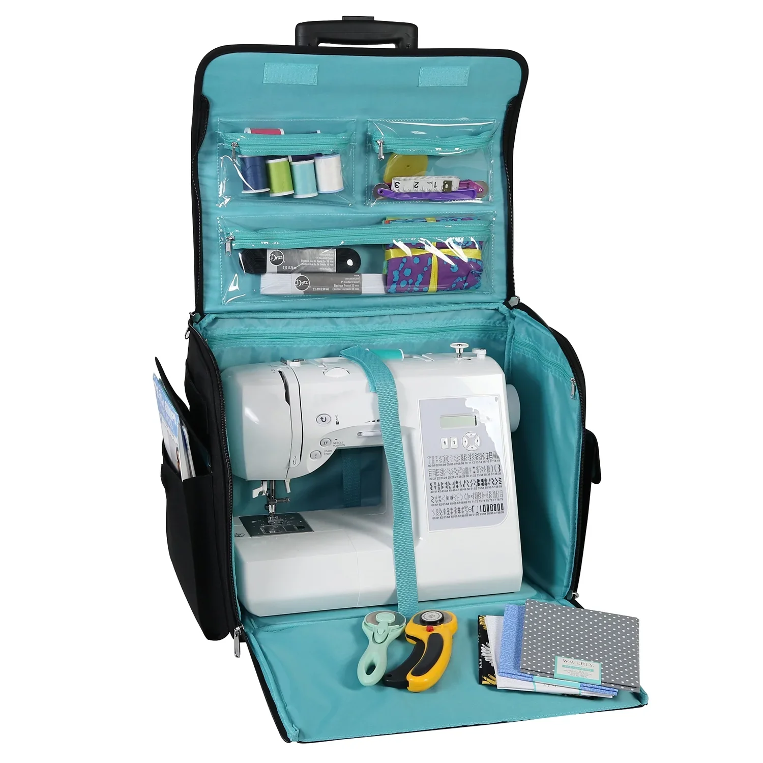 Rolling Sewing Machine Tote, Black & White Triangle Bag with Wheels & Telescoping Handle 3 Rolling Sewing Machine Tote, Black & White Triangle Bag with Wheels & Telescoping Handle
