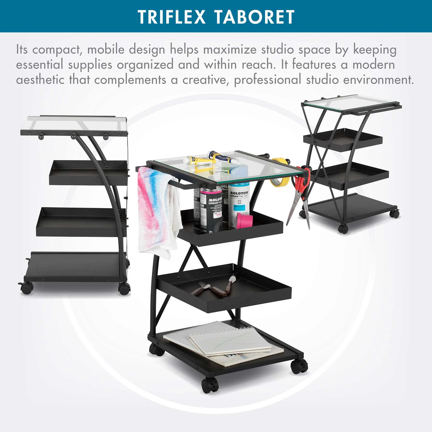 Triflex Taboret Charcoal / Clear Glass 6 Triflex Taboret Charcoal / Clear Glass