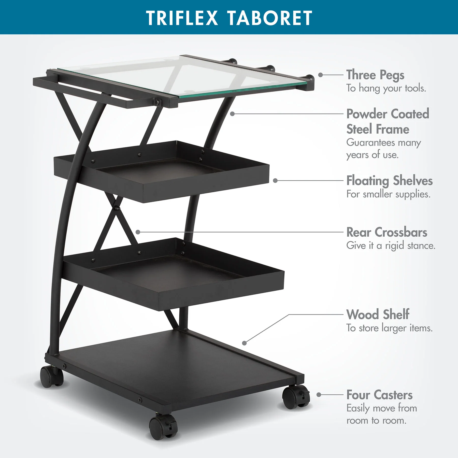 Triflex Taboret Charcoal / Clear Glass 8 Triflex Taboret Charcoal / Clear Glass