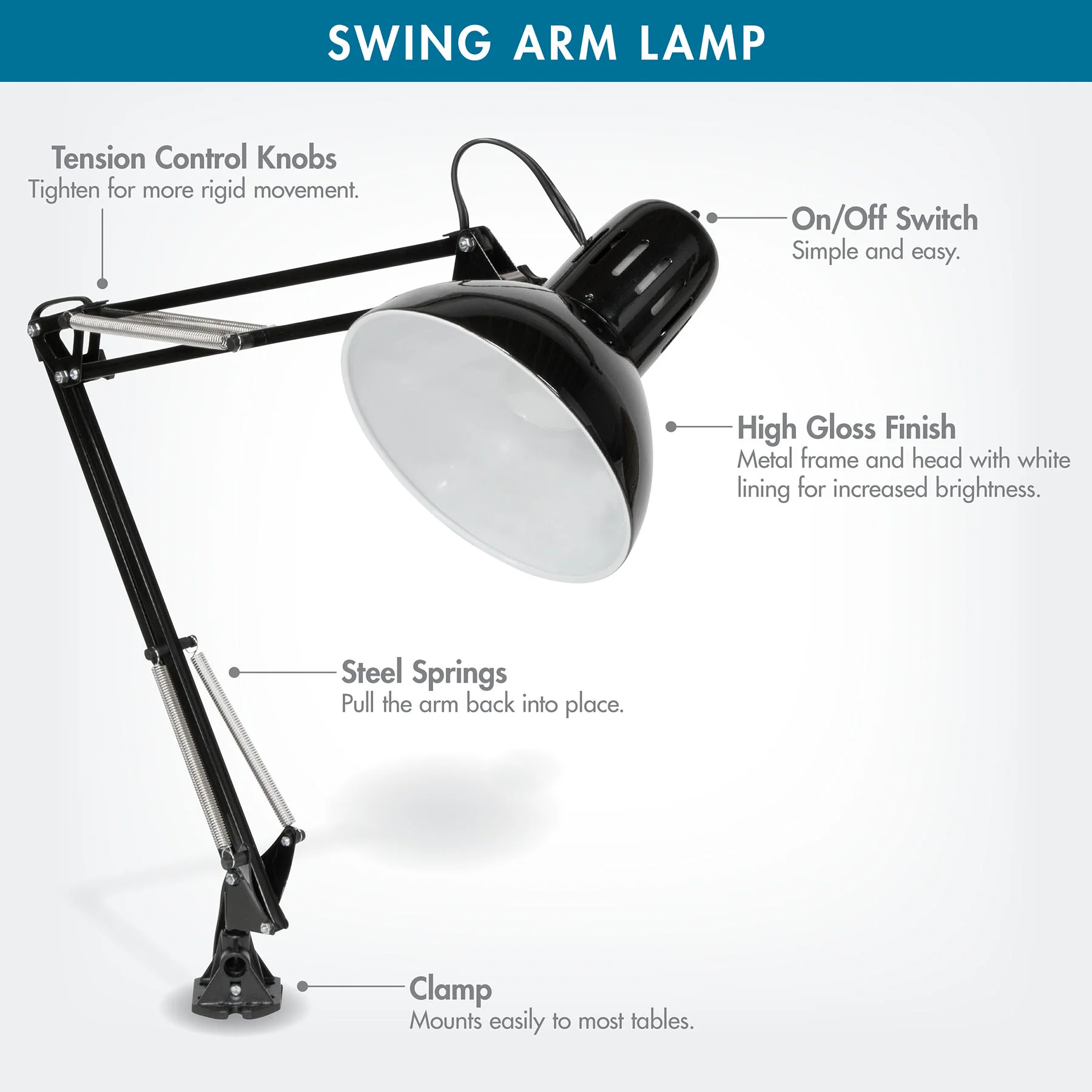 Swing Arm Lamp with LED Bulb Black 3 Swing Arm Lamp with LED Bulb Black