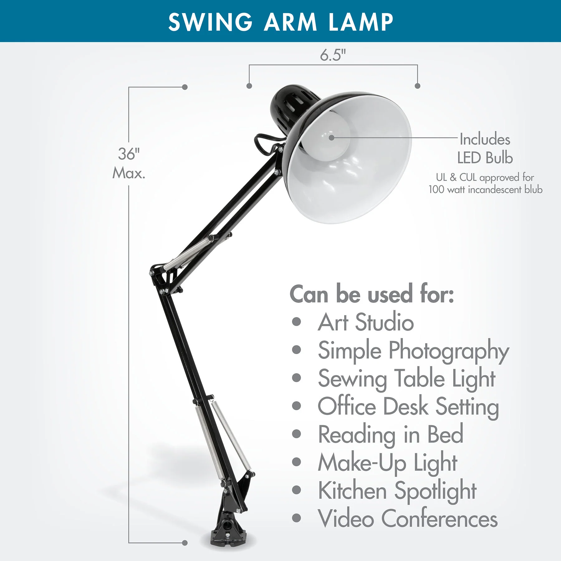 Swing Arm Lamp with LED Bulb Black 4 Swing Arm Lamp with LED Bulb Black