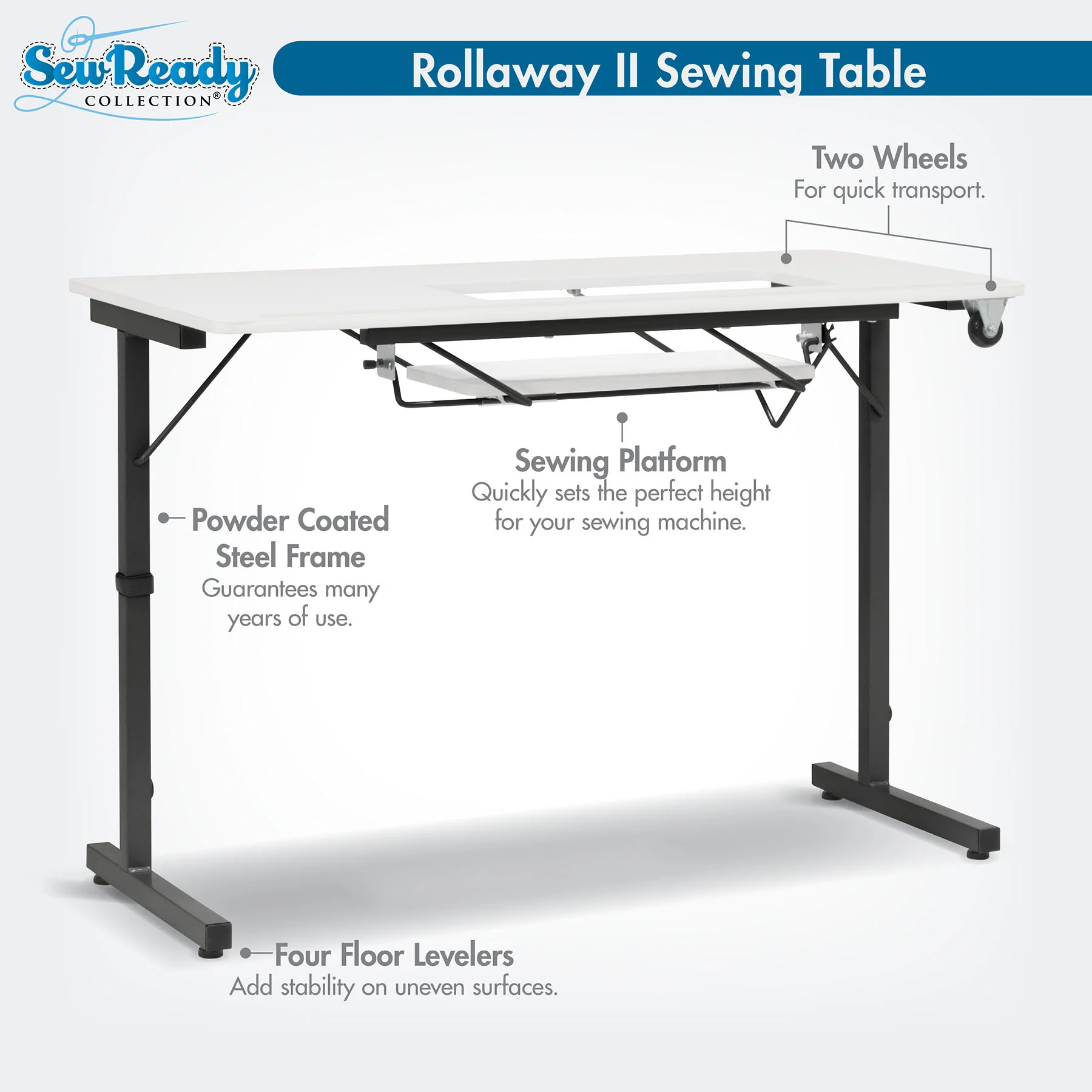Rollaway II Sewing Table Black / White 3 Rollaway II Sewing Table Black / White