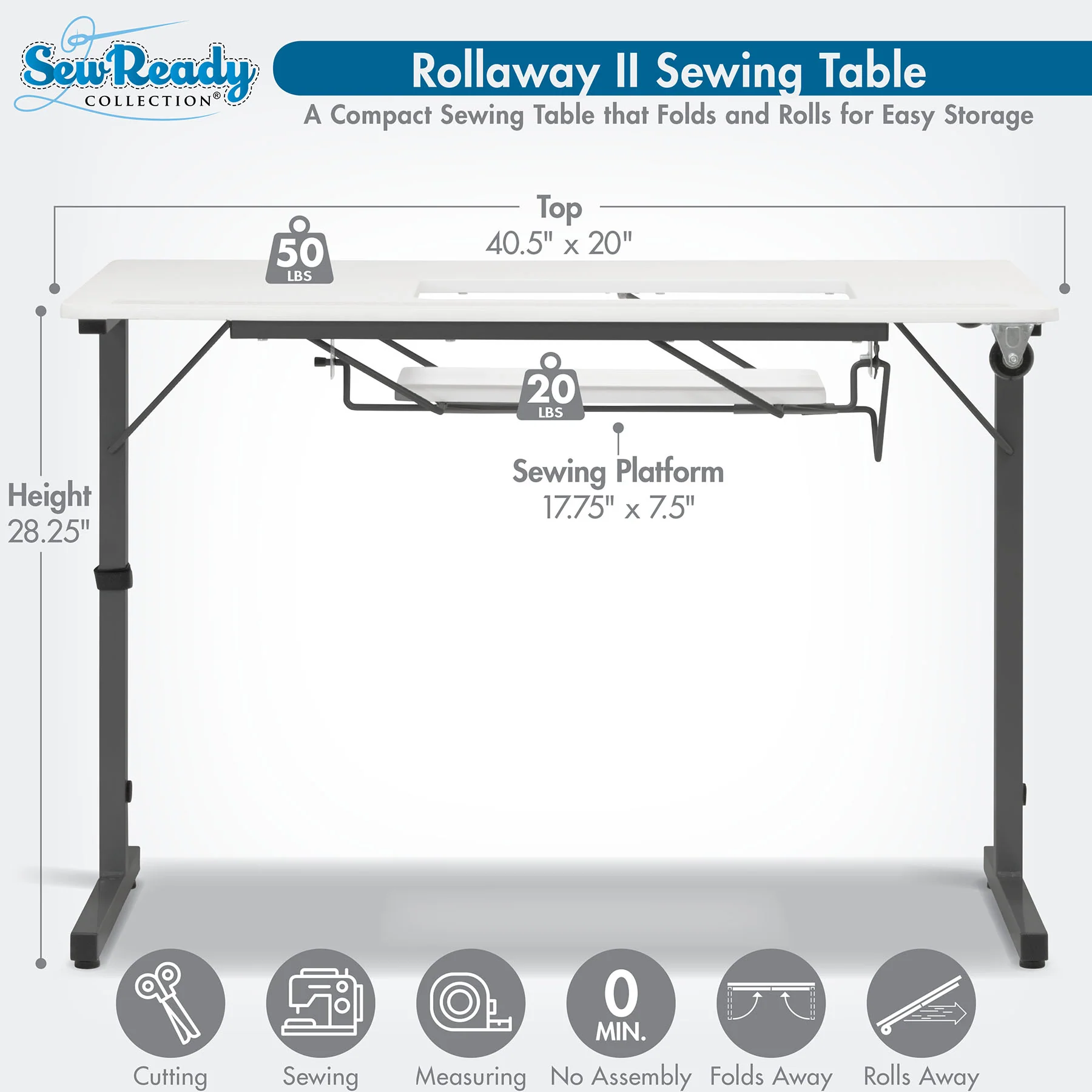 Rollaway II Sewing Table Black / White 4 Rollaway II Sewing Table Black / White