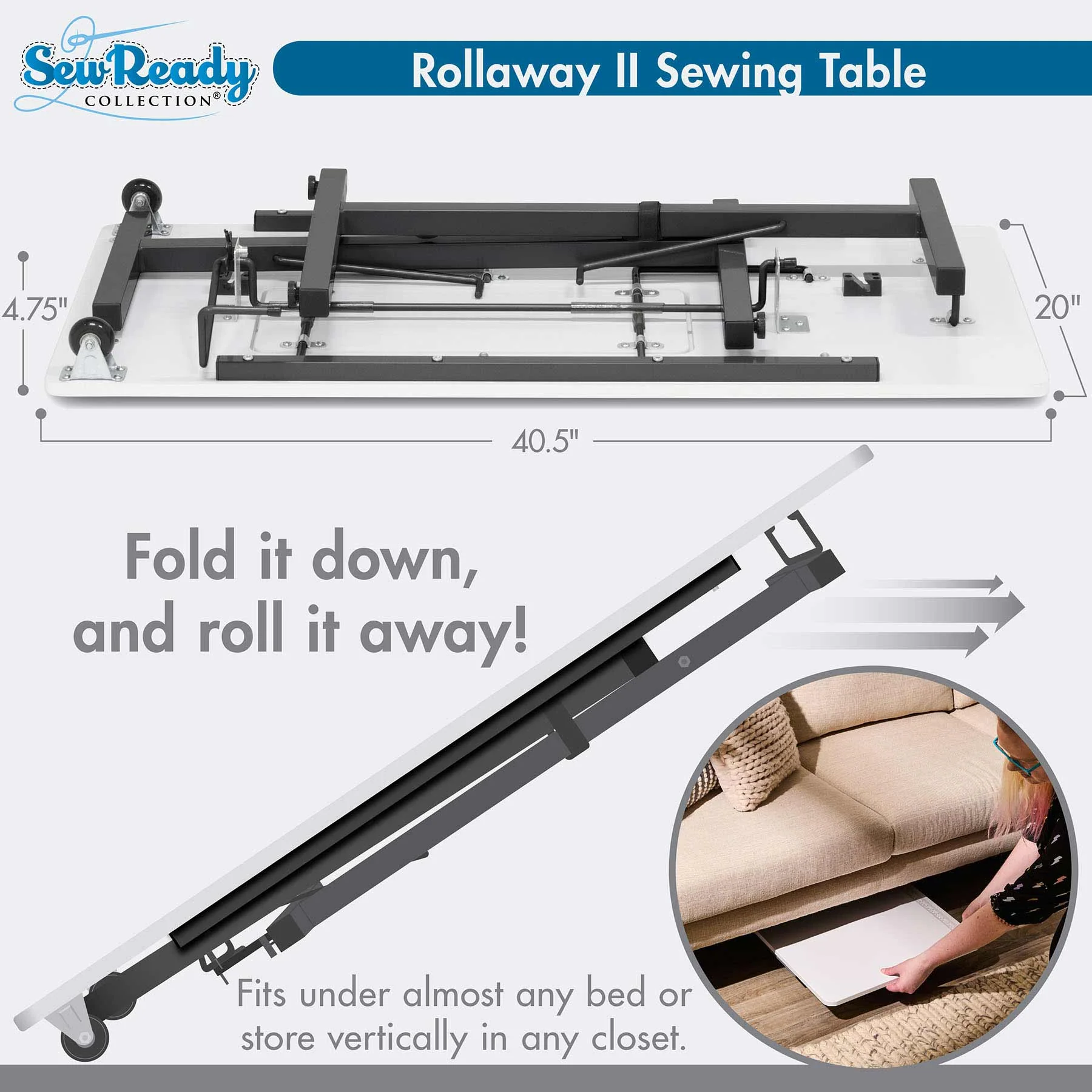 Rollaway II Sewing Table Black / White 5 Rollaway II Sewing Table Black / White