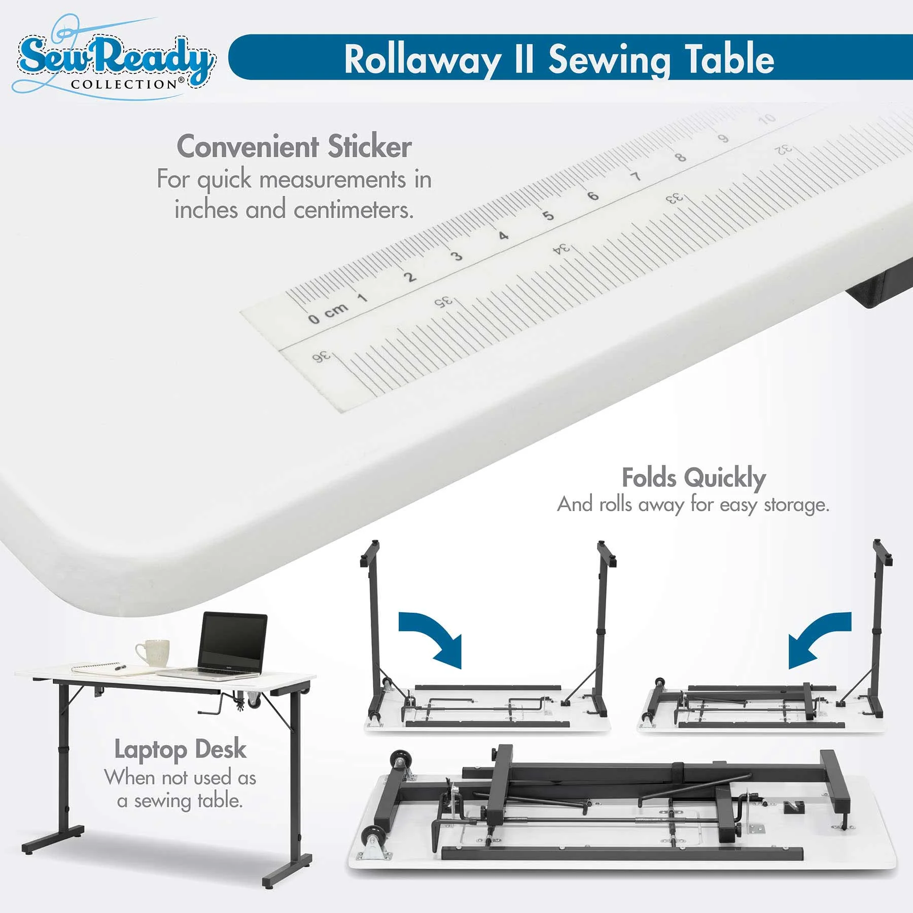 Rollaway II Sewing Table Black / White 6 Rollaway II Sewing Table Black / White