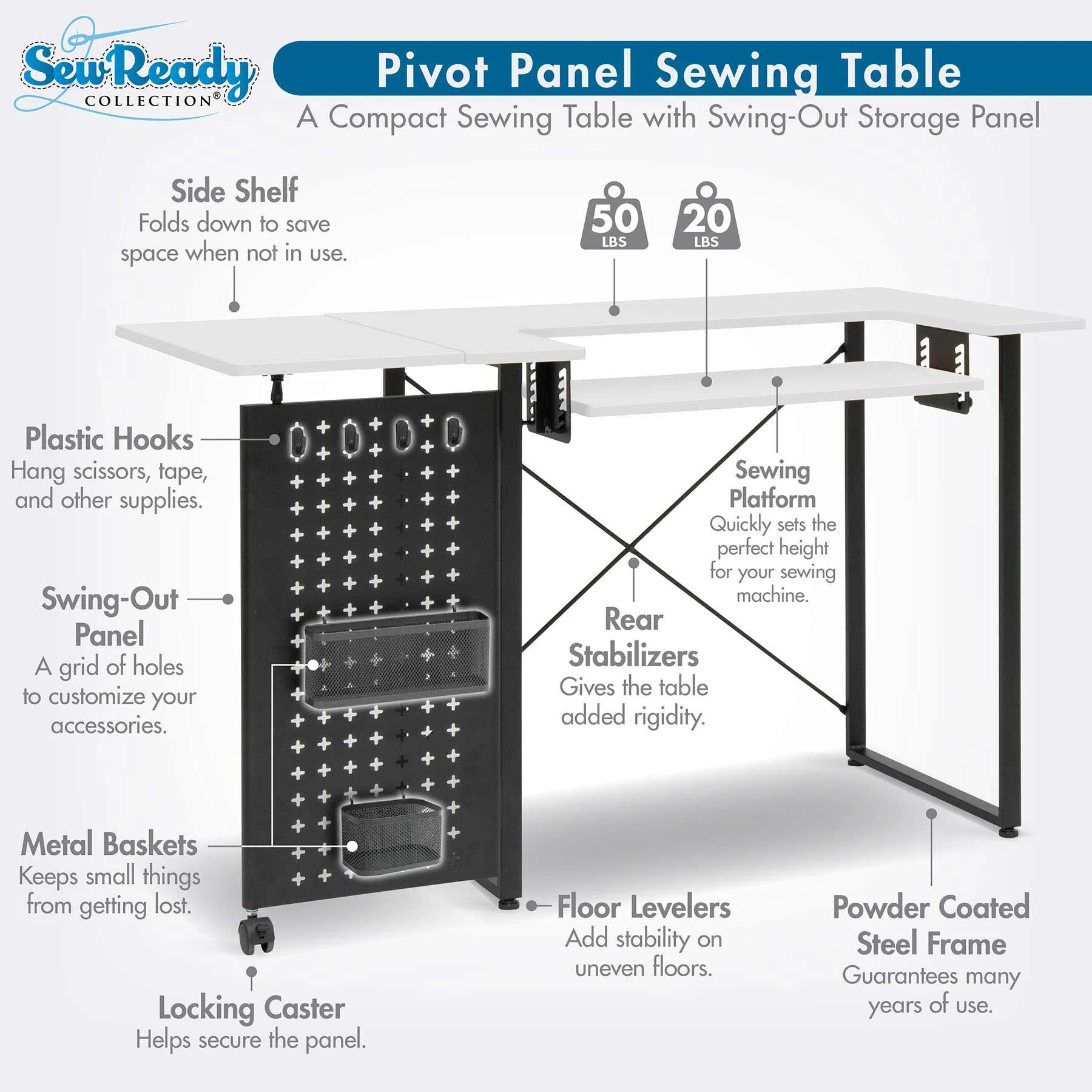 Pivot Panel Sewing Table White / Graphite 5 Pivot Panel Sewing Table White / Graphite