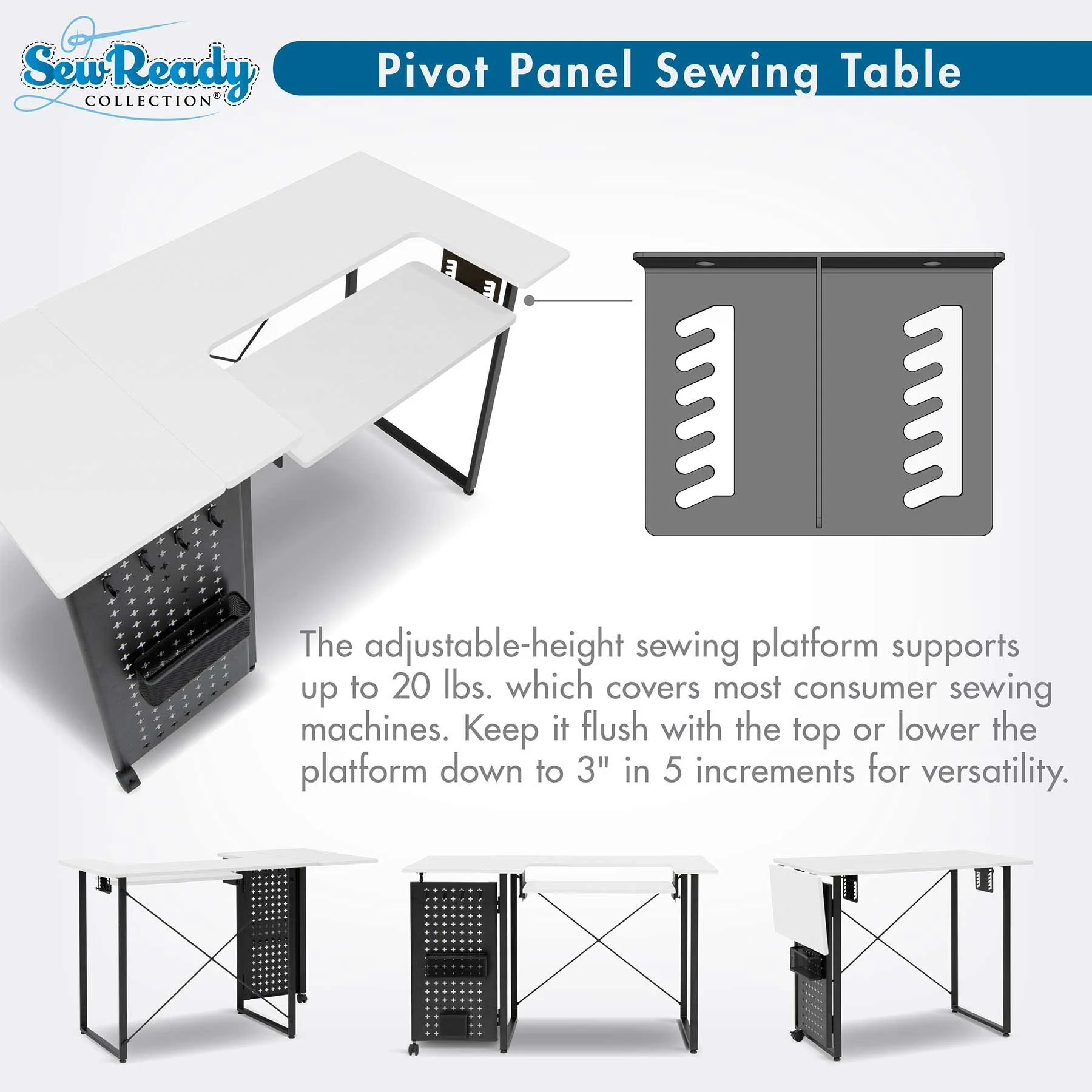 Pivot Panel Sewing Table White / Graphite 6 Pivot Panel Sewing Table White / Graphite