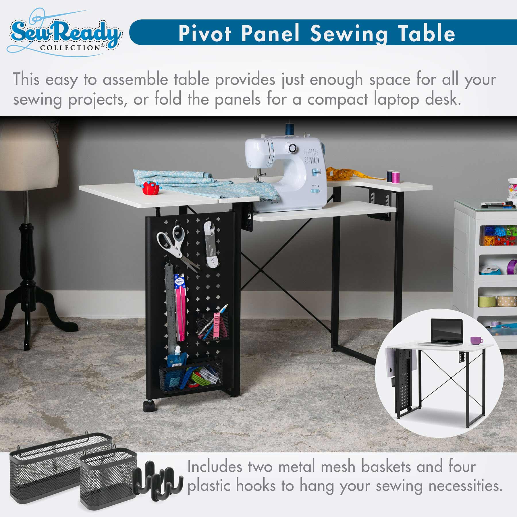 Pivot Panel Sewing Table White / Graphite 7 Pivot Panel Sewing Table White / Graphite