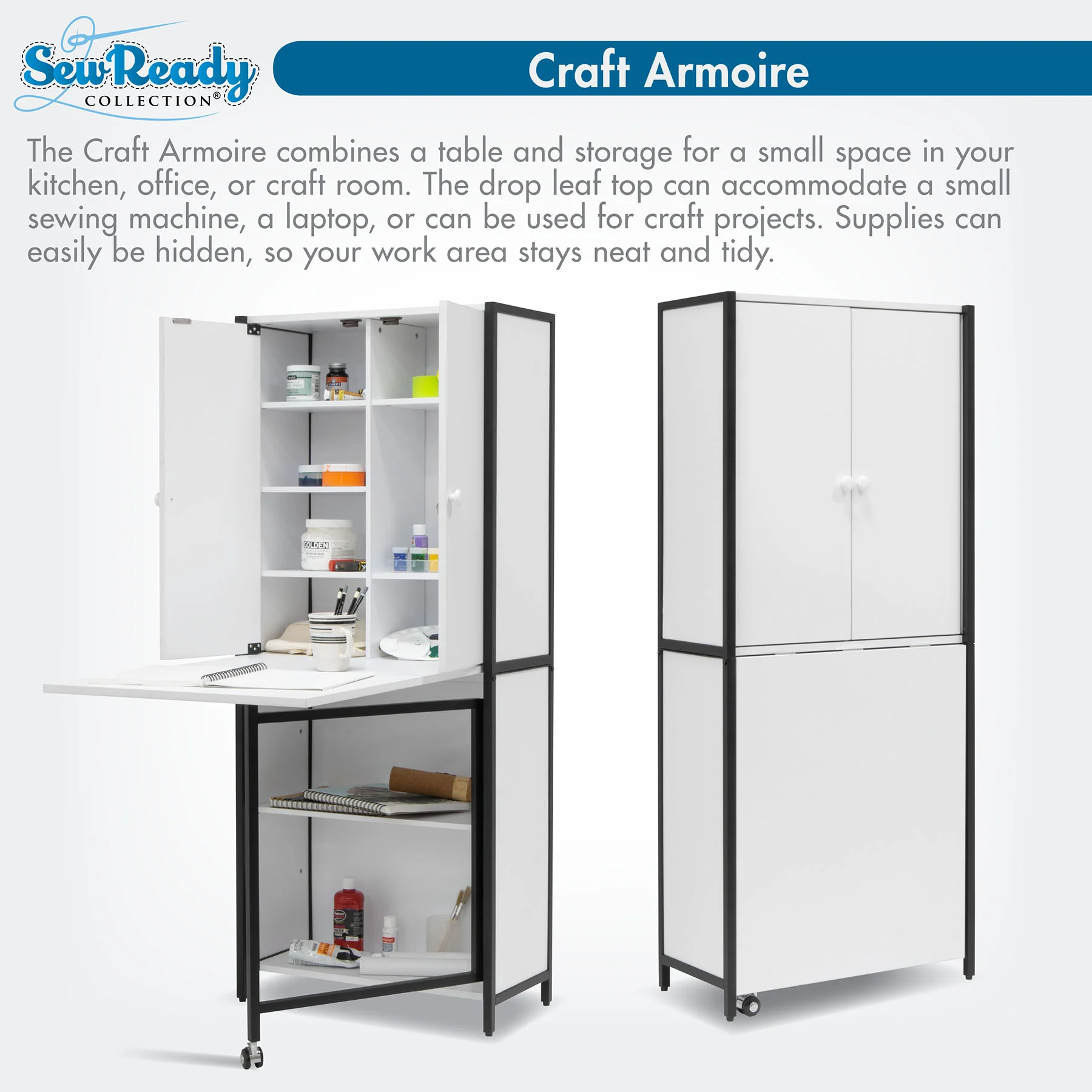 Sew Read Craft Armoire Elite Charcoal / White 10 Sew Read Craft Armoire Elite Charcoal / White