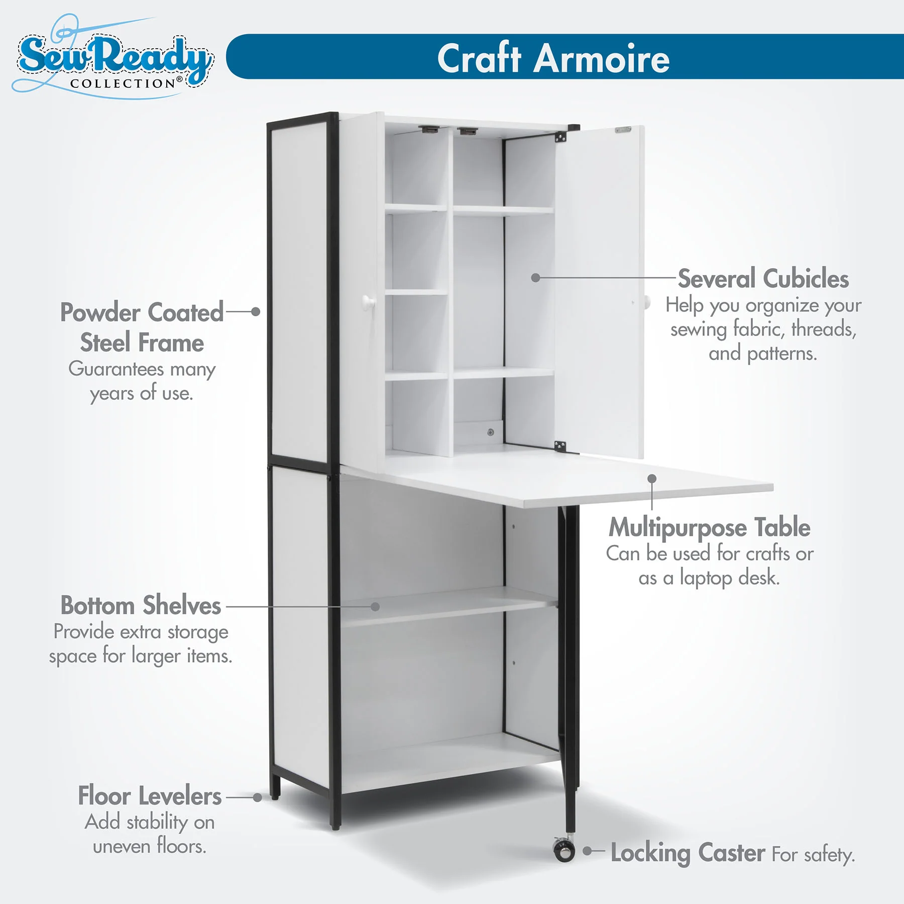 Sew Read Craft Armoire Elite Charcoal / White 13 Sew Read Craft Armoire Elite Charcoal / White