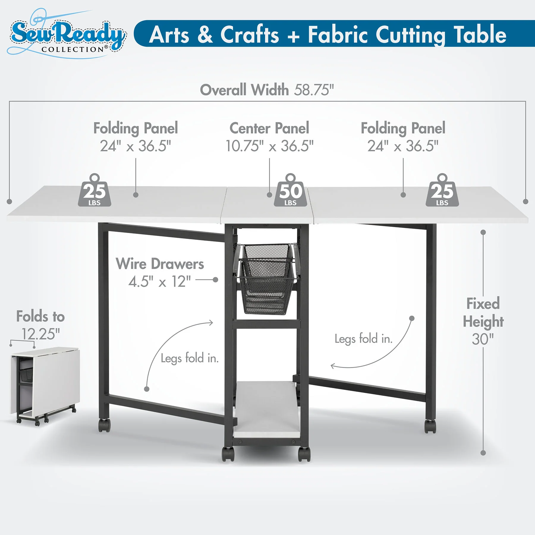 Mobile Fabric Cutting Table with Storage 30" Charcoal / White 11 Mobile Fabric Cutting Table with Storage 30" Charcoal / White