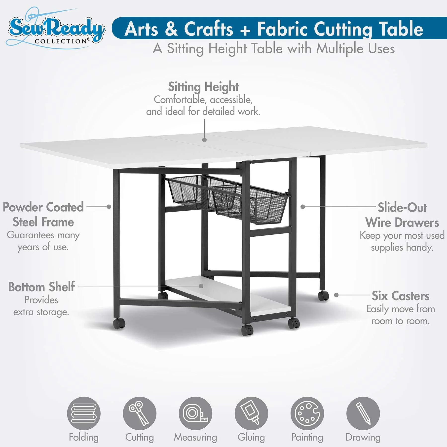 Mobile Fabric Cutting Table with Storage 30" Charcoal / White 12 Mobile Fabric Cutting Table with Storage 30" Charcoal / White