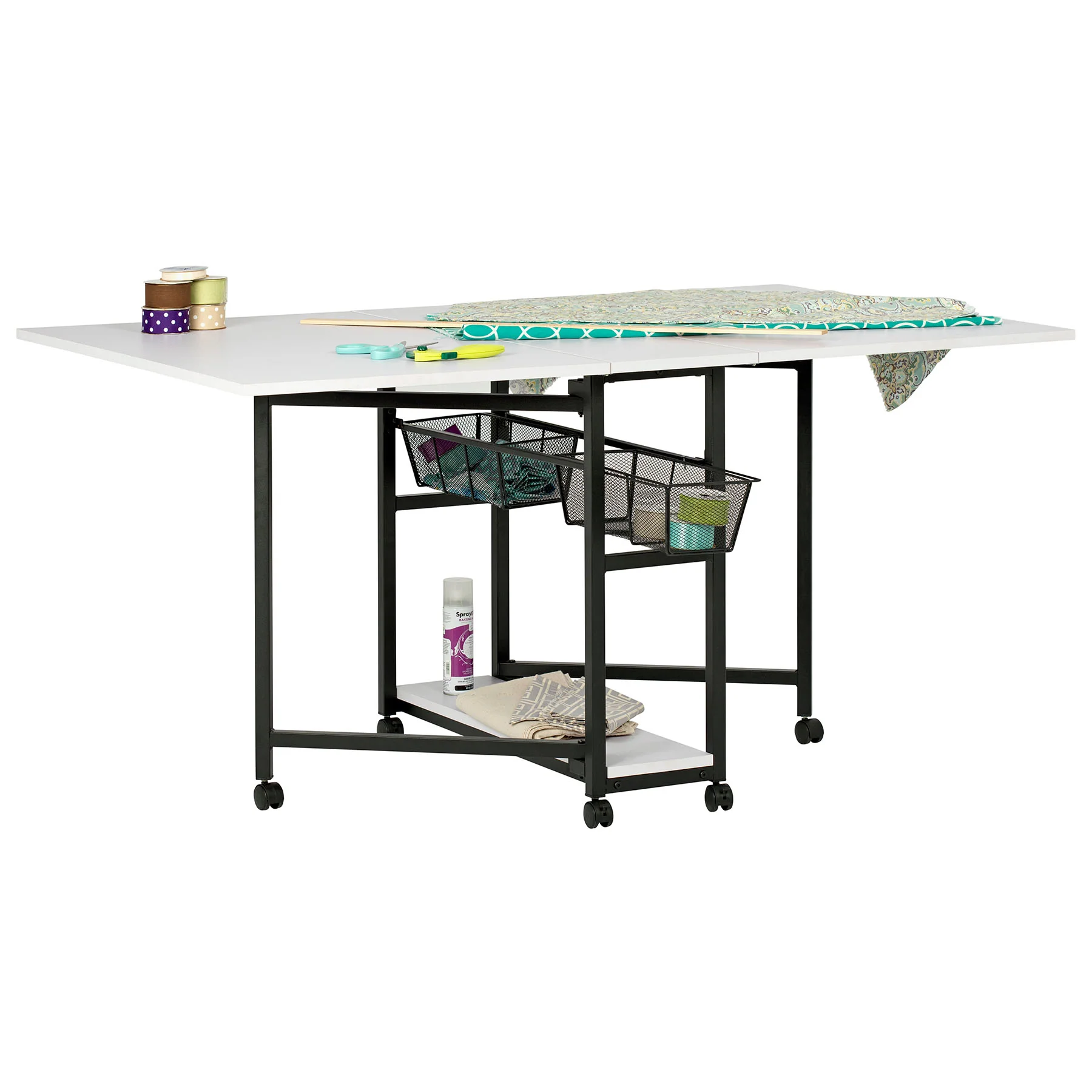 Mobile Fabric Cutting Table with Storage 30" Charcoal / White 2 Mobile Fabric Cutting Table with Storage 30" Charcoal / White