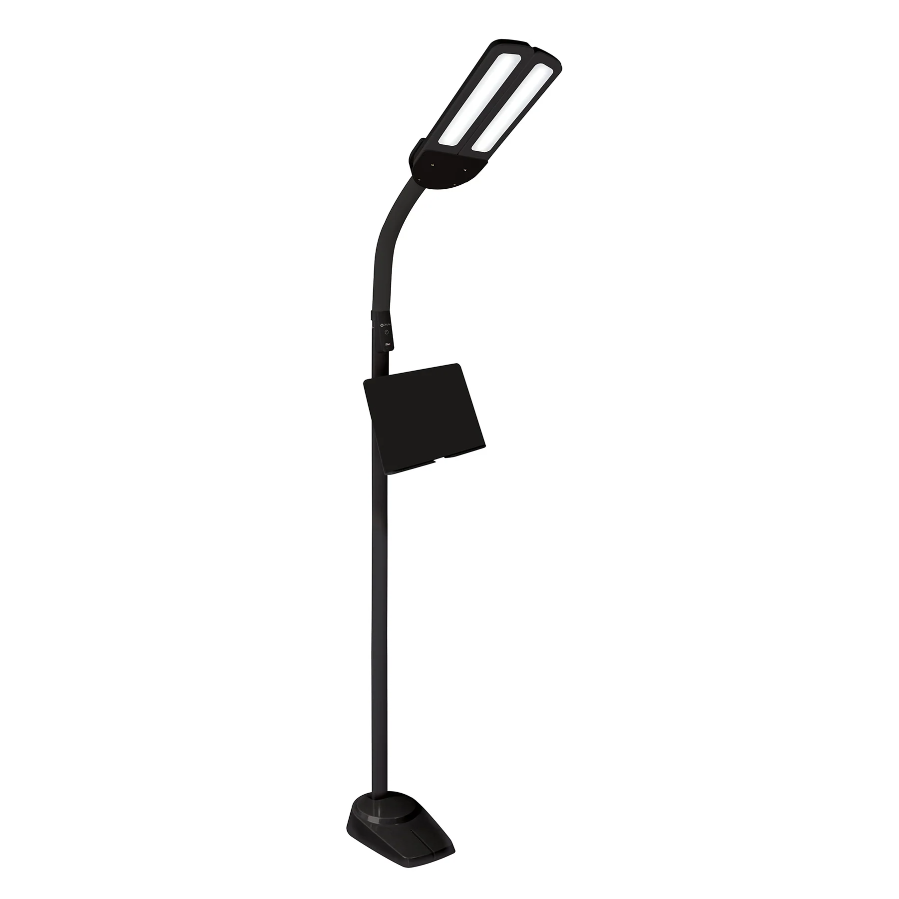 OttLite Dual Shade LED Floor Lamp with USB Charging Station Black