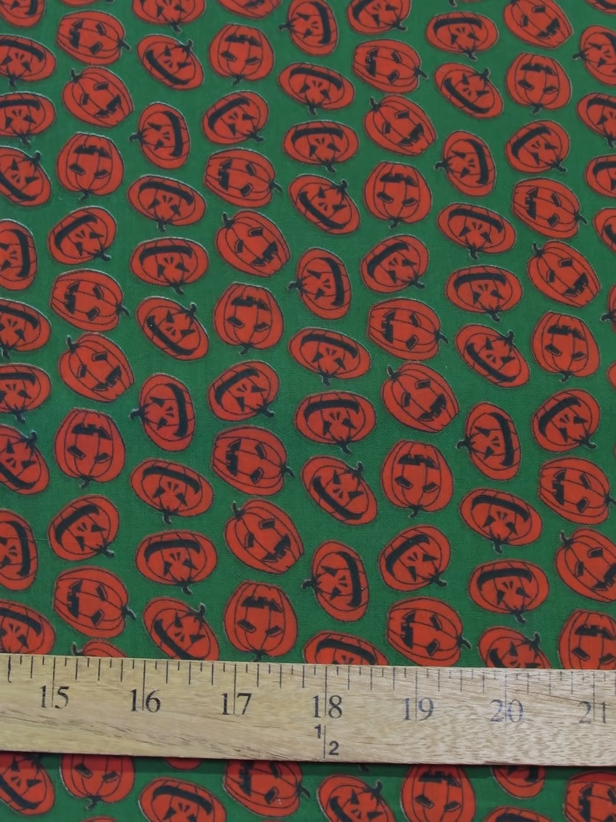 Halloween Pumpkins Green Poly Cotton Fabric