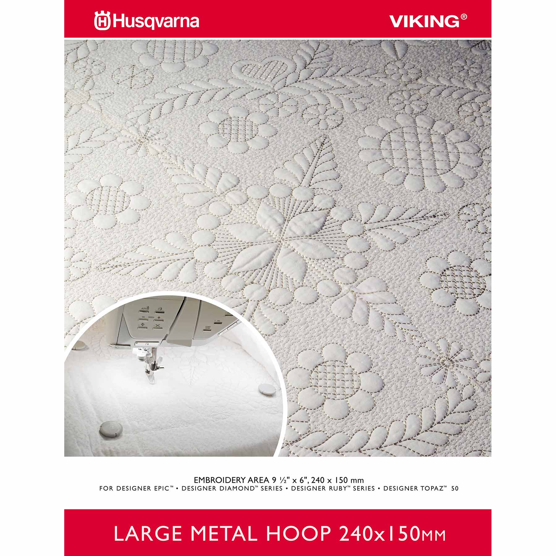 HUSQVARNA® VIKING® Large Metal Embroidery Hoop 240 mm x 150 mm 2 HUSQVARNA® VIKING® Large Metal Embroidery Hoop 240 mm x 150 mm