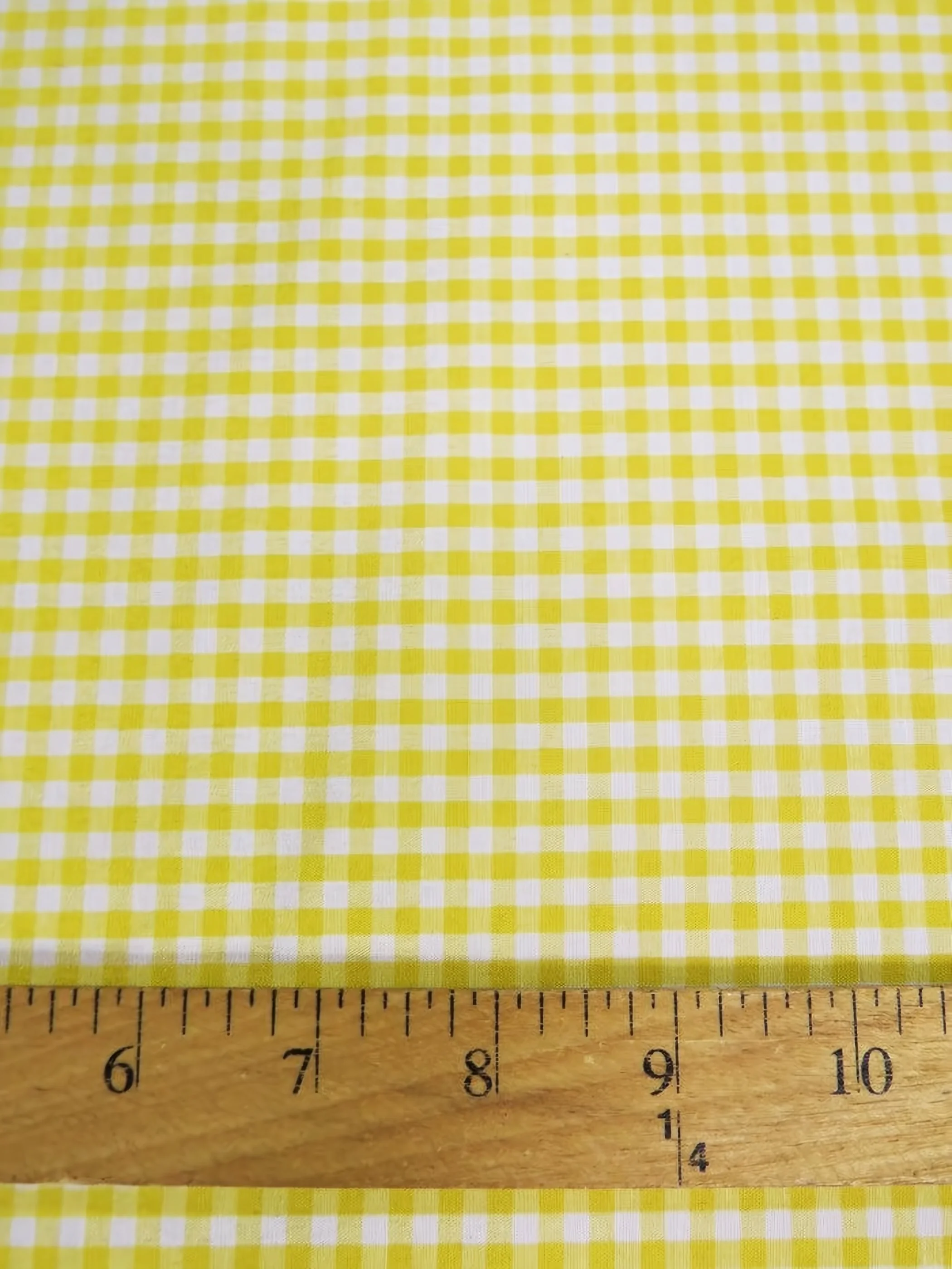 Mini Checkered Gingham Poly Cotton Printed Fabric / Yellow / Sold By The Yard