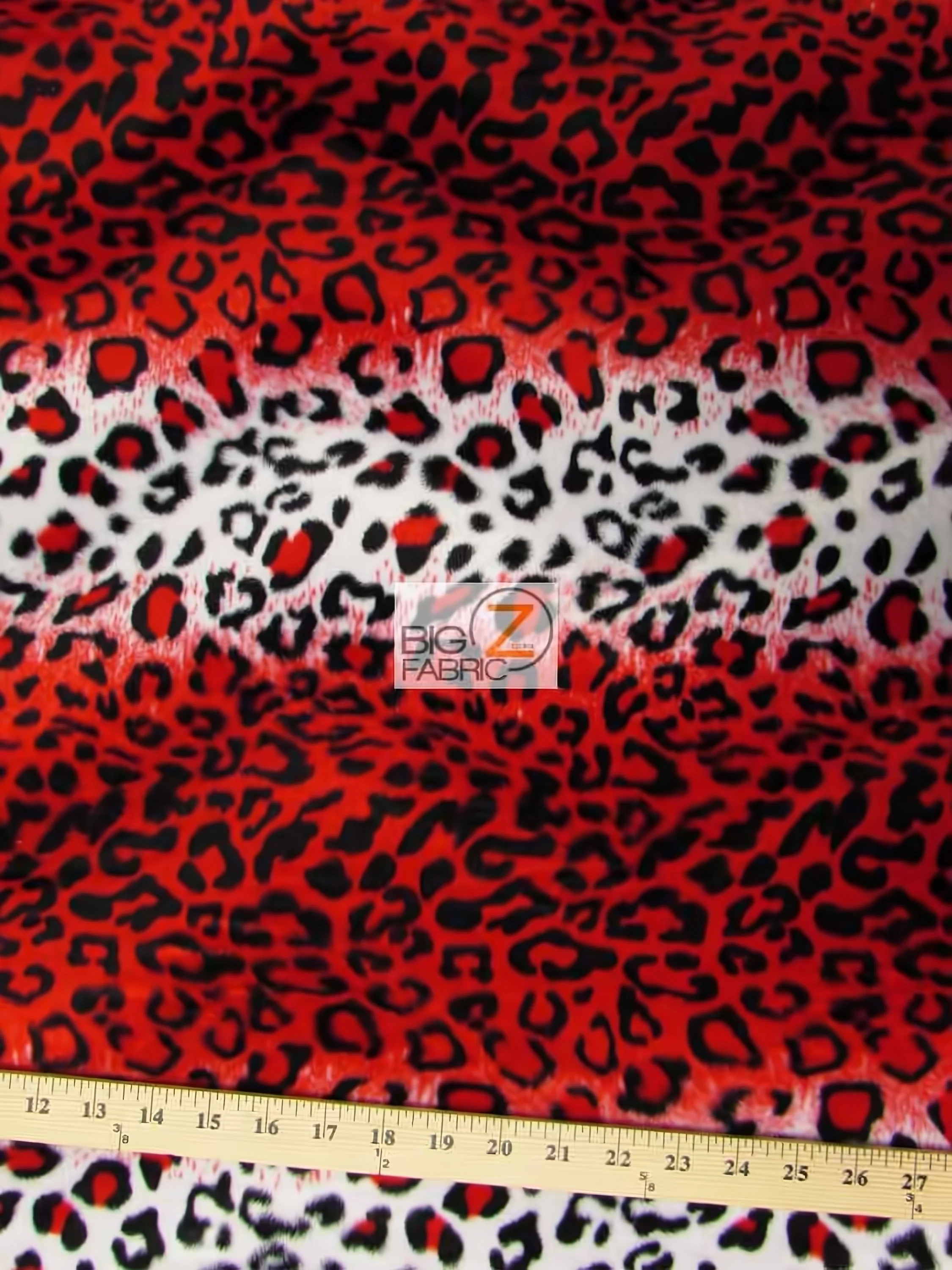 Red/White Velboa Leopard Animal Short Pile Fabric / Sold By The Yard 1 Red/White Velboa Leopard Animal Short Pile Fabric / Sold By The Yard
