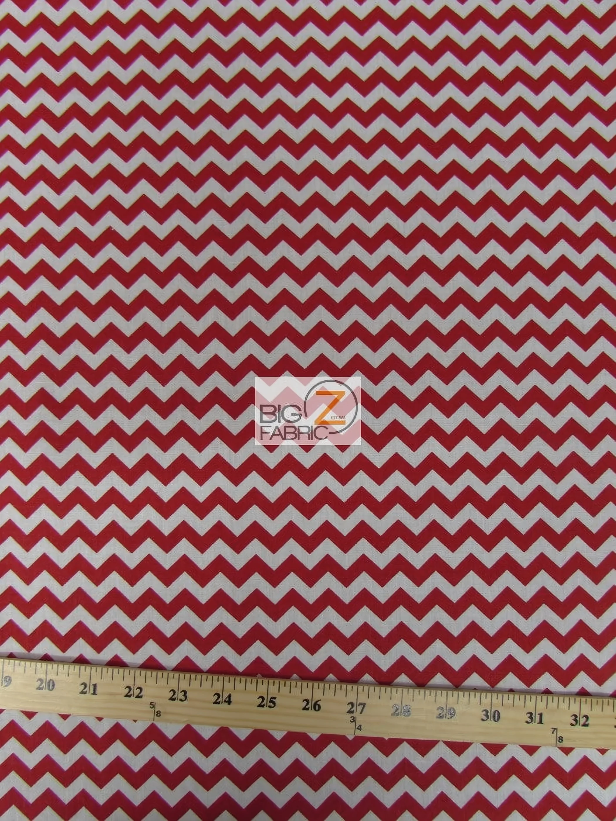 Poly Cotton Fabric .4" Zig Zag Chevron / White/Red / Sold By The Yard 1 Poly Cotton Fabric .4" Zig Zag Chevron / White/Red / Sold By The Yard