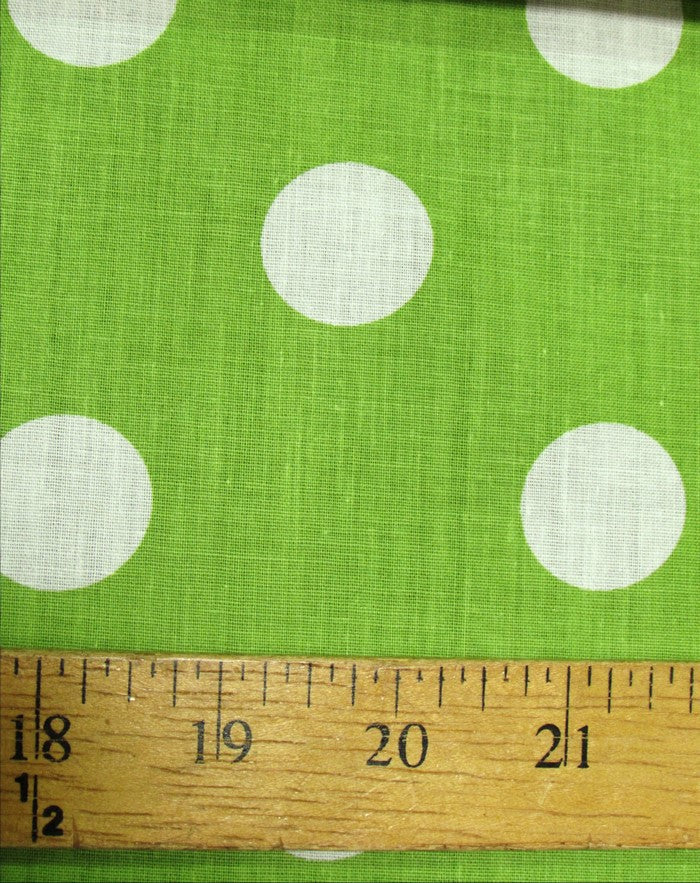 Poly Cotton Printed Fabric Big Polka Dots / Lime Green/White Dots / Sold By The Yard 1 Poly Cotton Printed Fabric Big Polka Dots / Lime Green/White Dots / Sold By The Yard