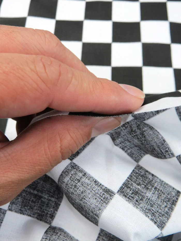 Poly Cotton Printed Fabric Square Checkered / Black/White / Sold By The Yard 5 Poly Cotton Printed Fabric Square Checkered / Black/White / Sold By The Yard