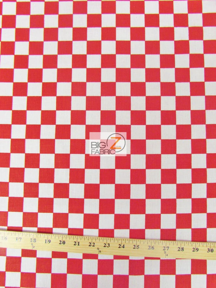 Poly Cotton Printed Fabric Square Checkered / Red/White / Sold By The Yard 1 Poly Cotton Printed Fabric Square Checkered / Red/White / Sold By The Yard