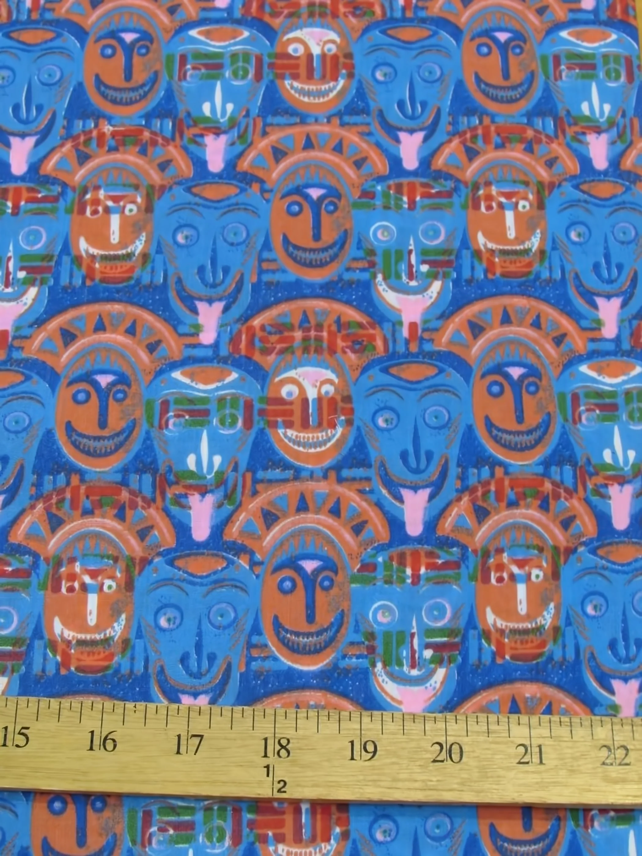 African Cultural Masks Multi Blue Polyester Cotton Fabric