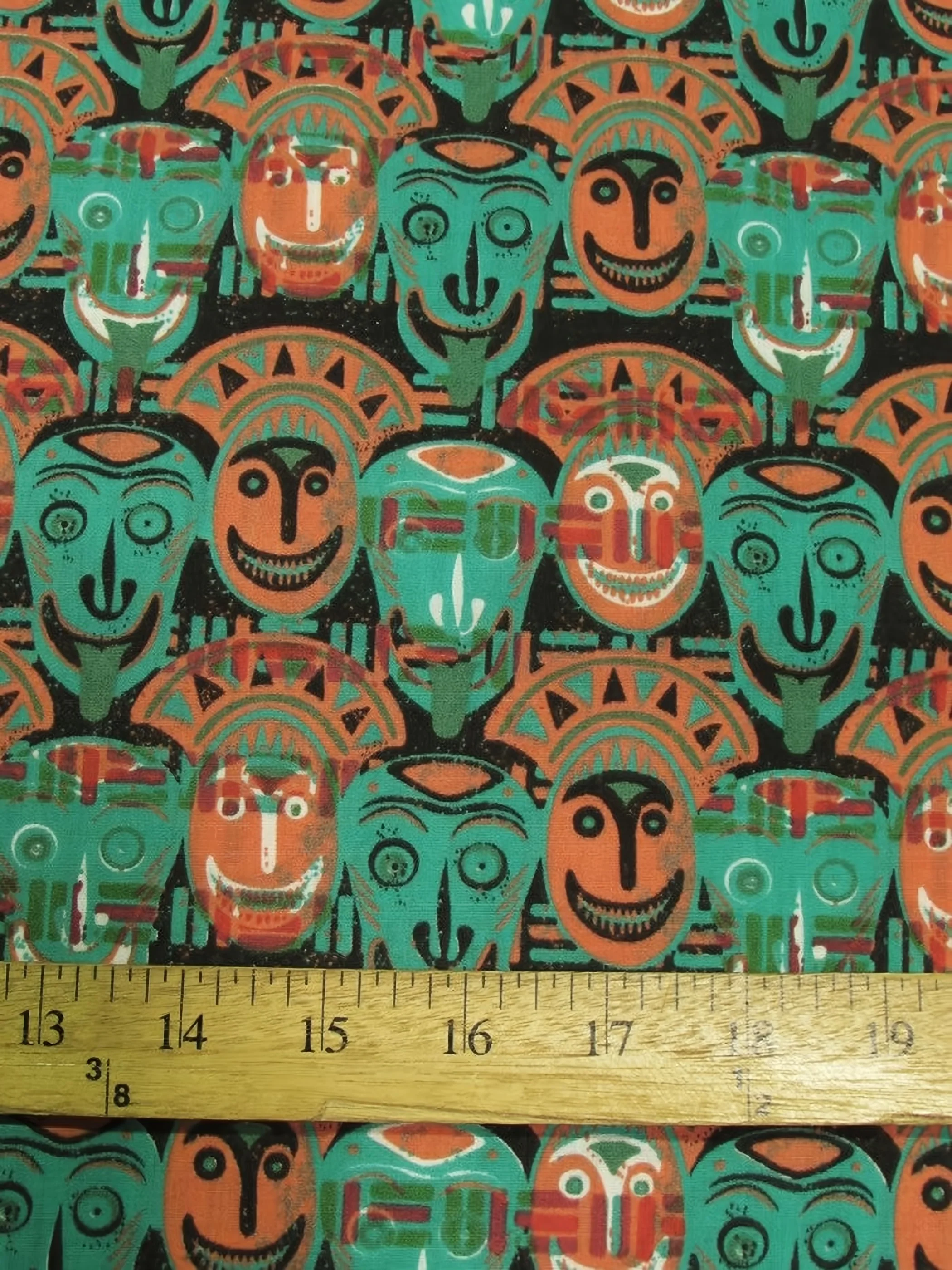 African Cultural Masks Multi Green Polyester Cotton Fabric