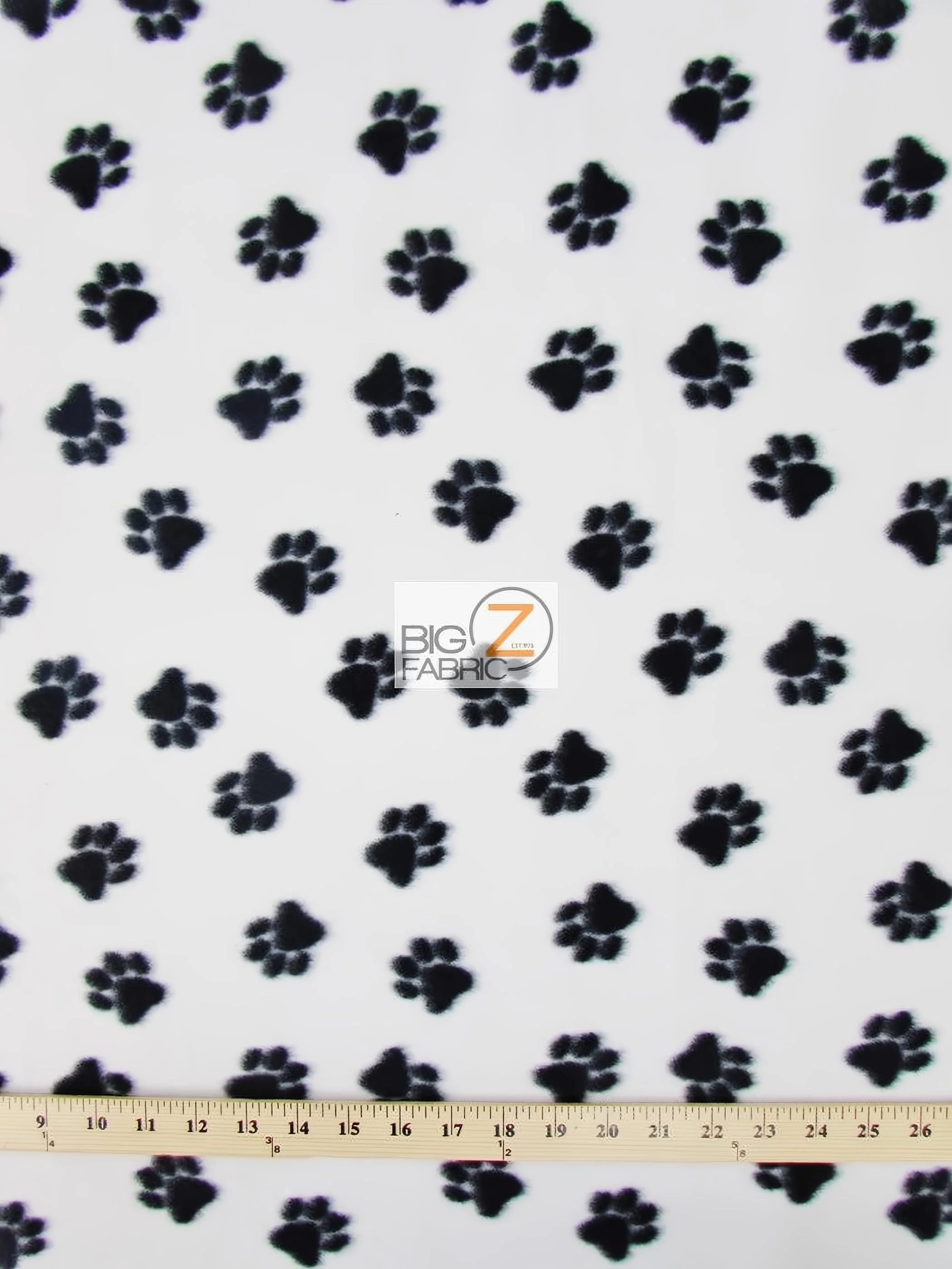 Animal Paw Print White & Black Fleece Fabric