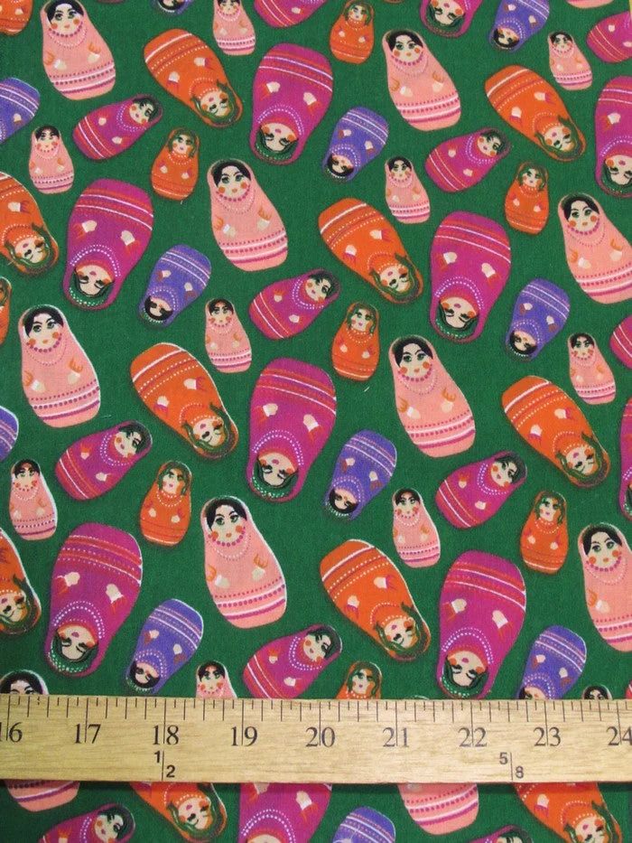 Russian Matryoshka Doll Green Polyester Cotton Fabric 1 Russian Matryoshka Doll Green Polyester Cotton Fabric