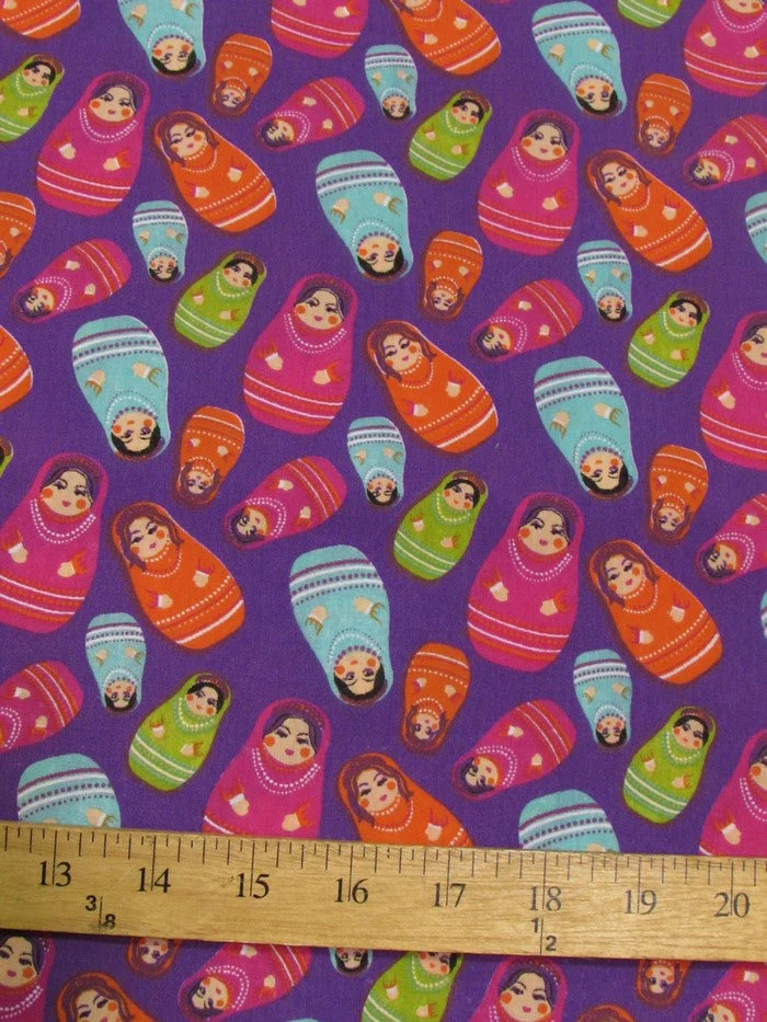 Russian Matryoshka Doll Magenta Polyester Cotton Fabric 1 Russian Matryoshka Doll Magenta Polyester Cotton Fabric