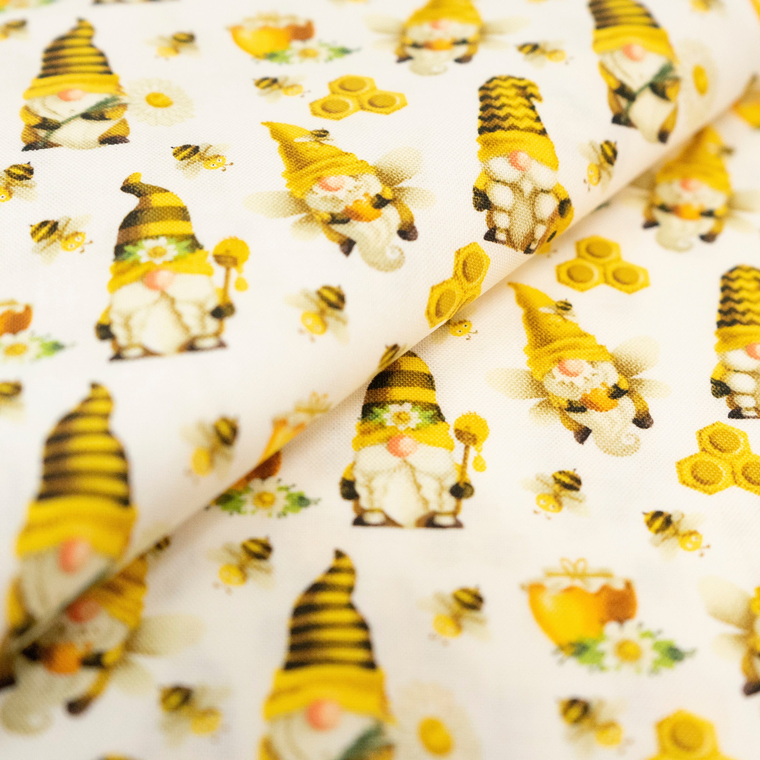 SINGER® Fabric, 100% Cotton, 44 Inch Wide, Bee Gnomes White, Cut by the Yard 2 SINGER® Fabric, 100% Cotton, 44 Inch Wide, Bee Gnomes White, Cut by the Yard