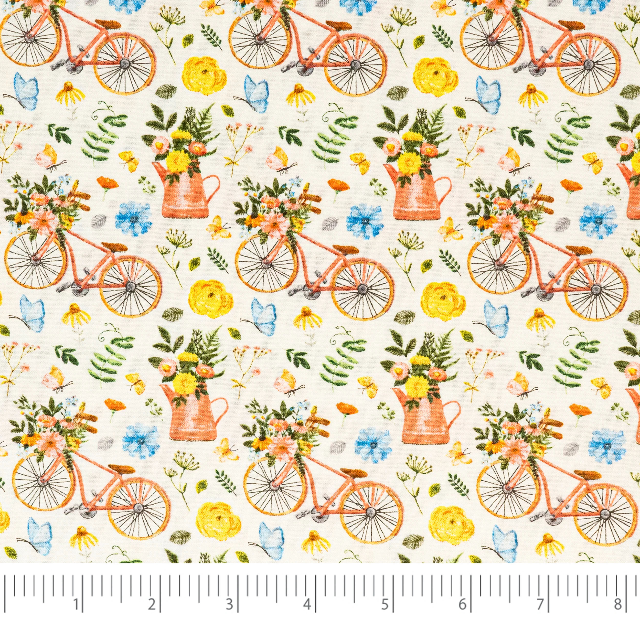 SINGER® Fabric, 100% Cotton, 44 Inch Wide, Bikes And Gardening White, Cut by the Yard 1 SINGER® Fabric, 100% Cotton, 44 Inch Wide, Bikes And Gardening White, Cut by the Yard