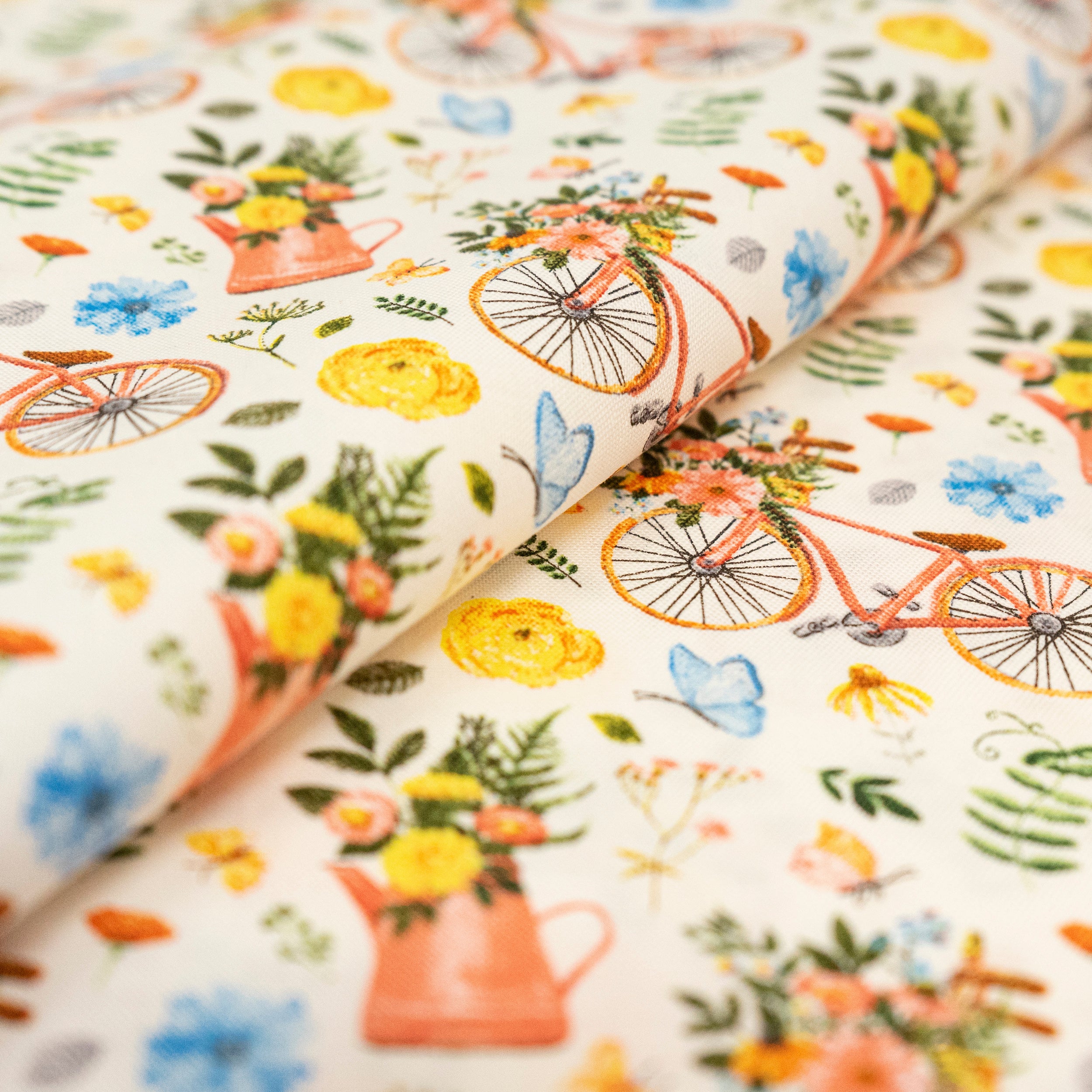 SINGER® Fabric, 100% Cotton, 44 Inch Wide, Bikes And Gardening White, Cut by the Yard 2 SINGER® Fabric, 100% Cotton, 44 Inch Wide, Bikes And Gardening White, Cut by the Yard