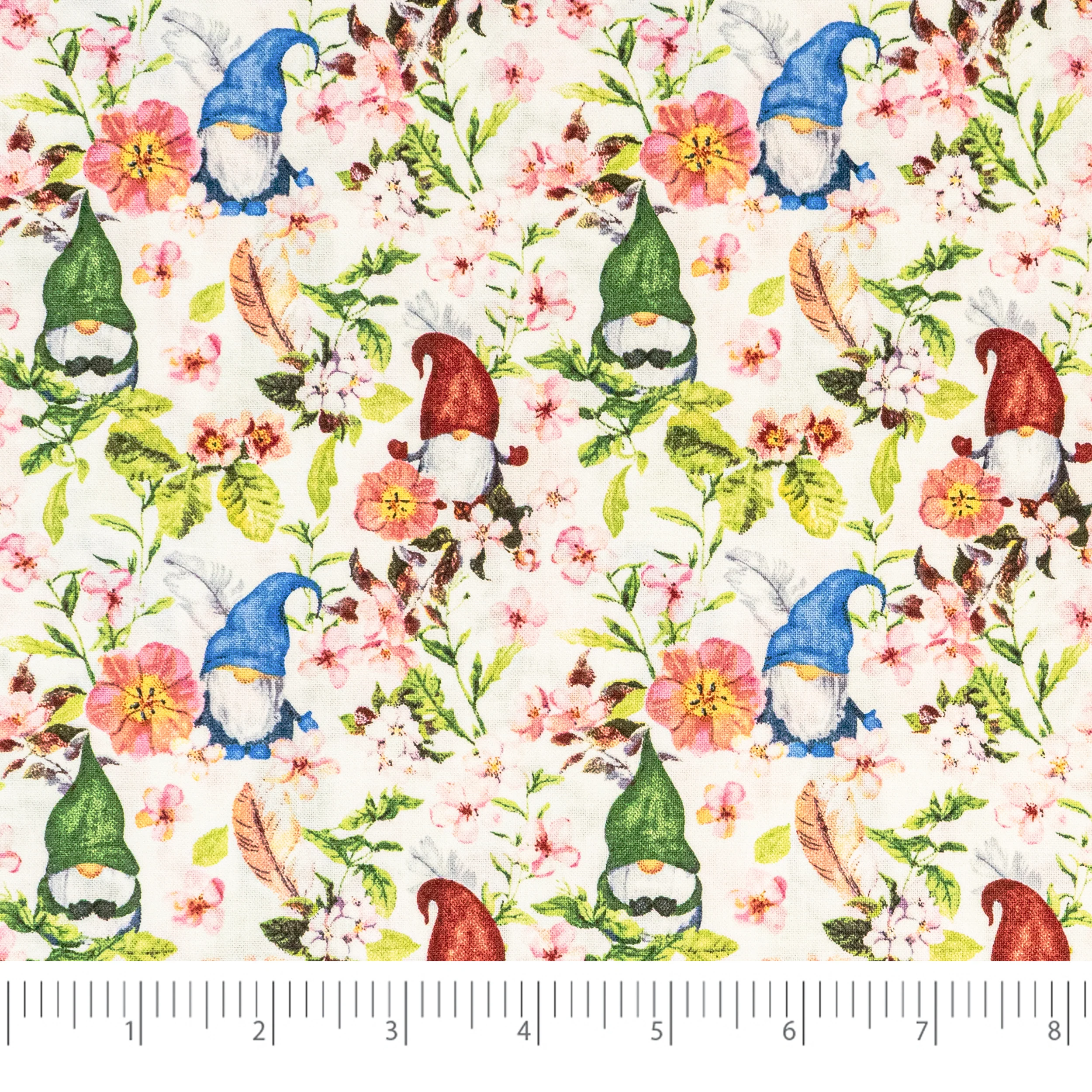 SINGER® Fabric, 100% Cotton, 44 Inch Wide, Springtime Gnomes White, Cut by the Yard 1 SINGER® Fabric, 100% Cotton, 44 Inch Wide, Springtime Gnomes White, Cut by the Yard