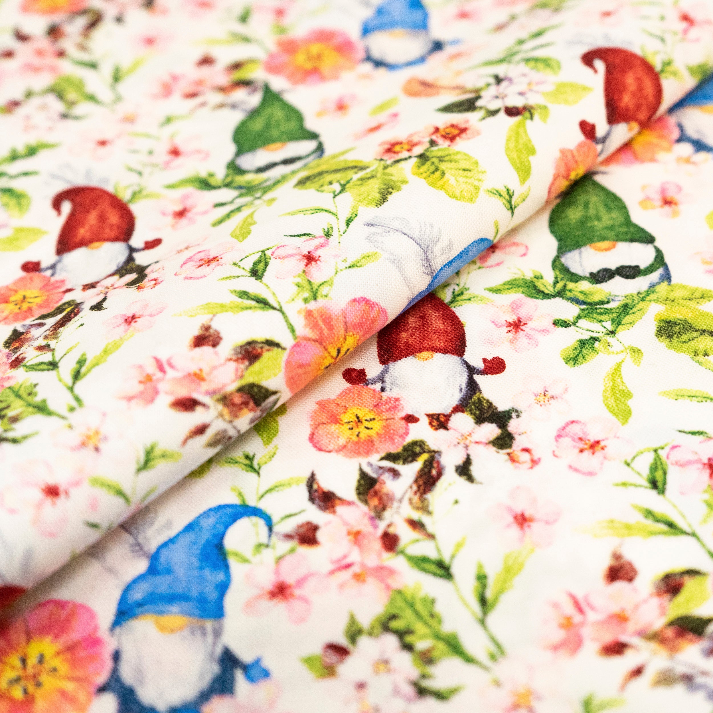 SINGER® Fabric, 100% Cotton, 44 Inch Wide, Springtime Gnomes White, Cut by the Yard 2 SINGER® Fabric, 100% Cotton, 44 Inch Wide, Springtime Gnomes White, Cut by the Yard