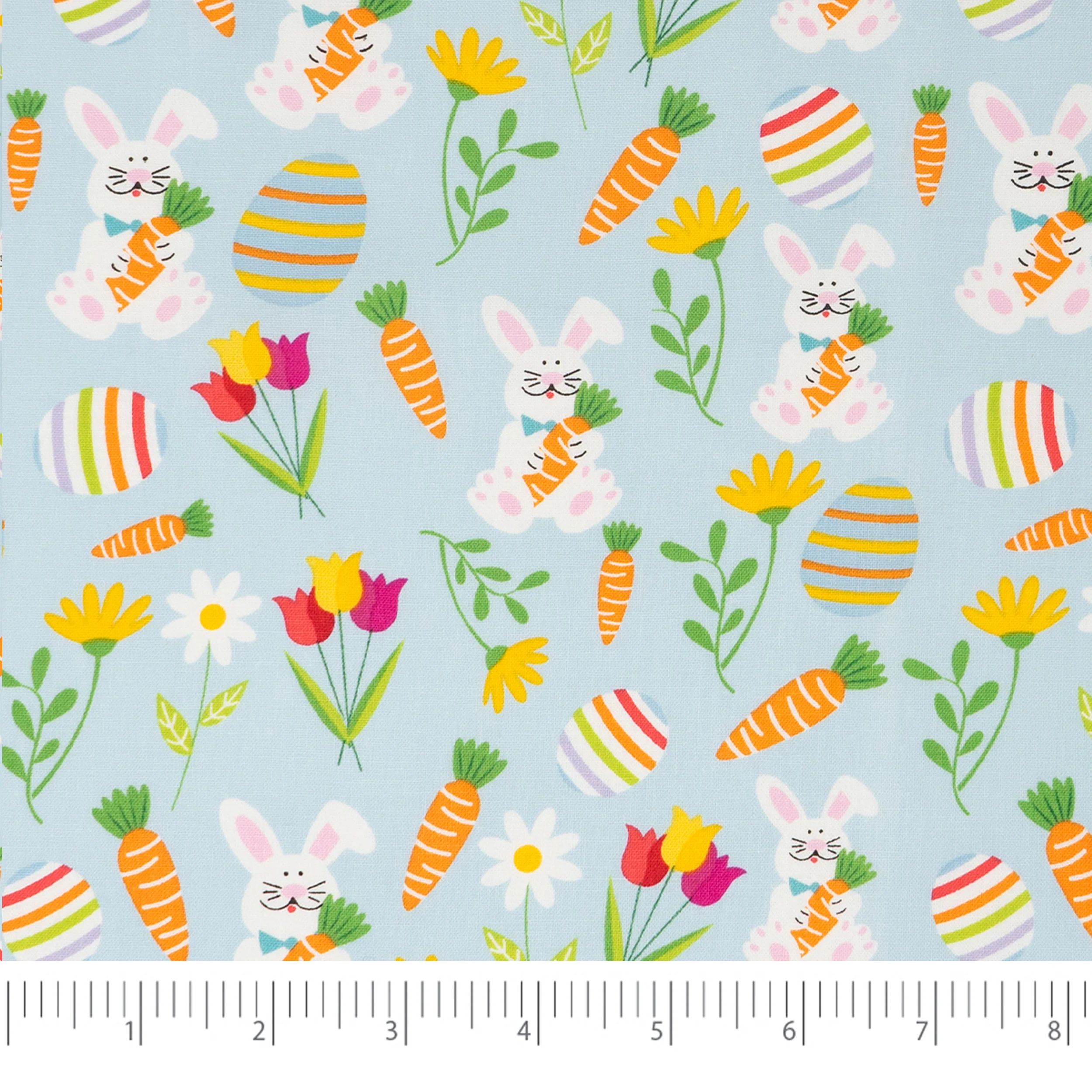 SINGER® Fabric, 100% Cotton, 44 Inch Wide, Bunnies And Carrots On Blue, Cut by the Yard 3 SINGER® Fabric, 100% Cotton, 44 Inch Wide, Bunnies And Carrots On Blue, Cut by the Yard
