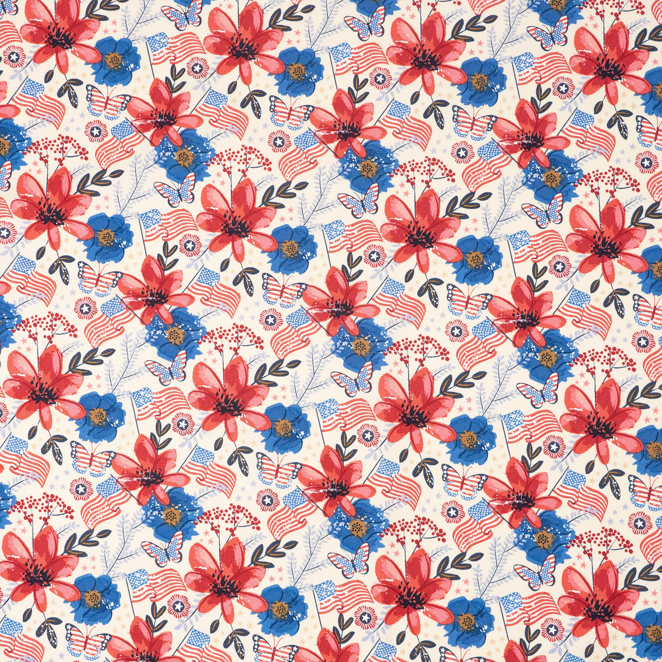 SINGER® Fabric, 100% Cotton, Flags & Flowers, Cut by the Yard
