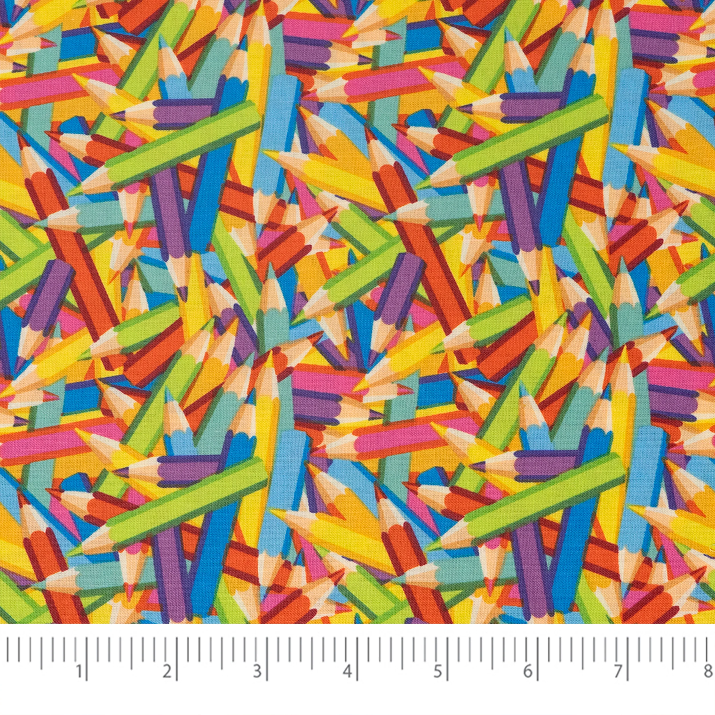 SINGER® Fabric, 100% Cotton, Rainbow Packed Colored Pencils, Cut by the Yard 2 SINGER® Fabric, 100% Cotton, Rainbow Packed Colored Pencils, Cut by the Yard